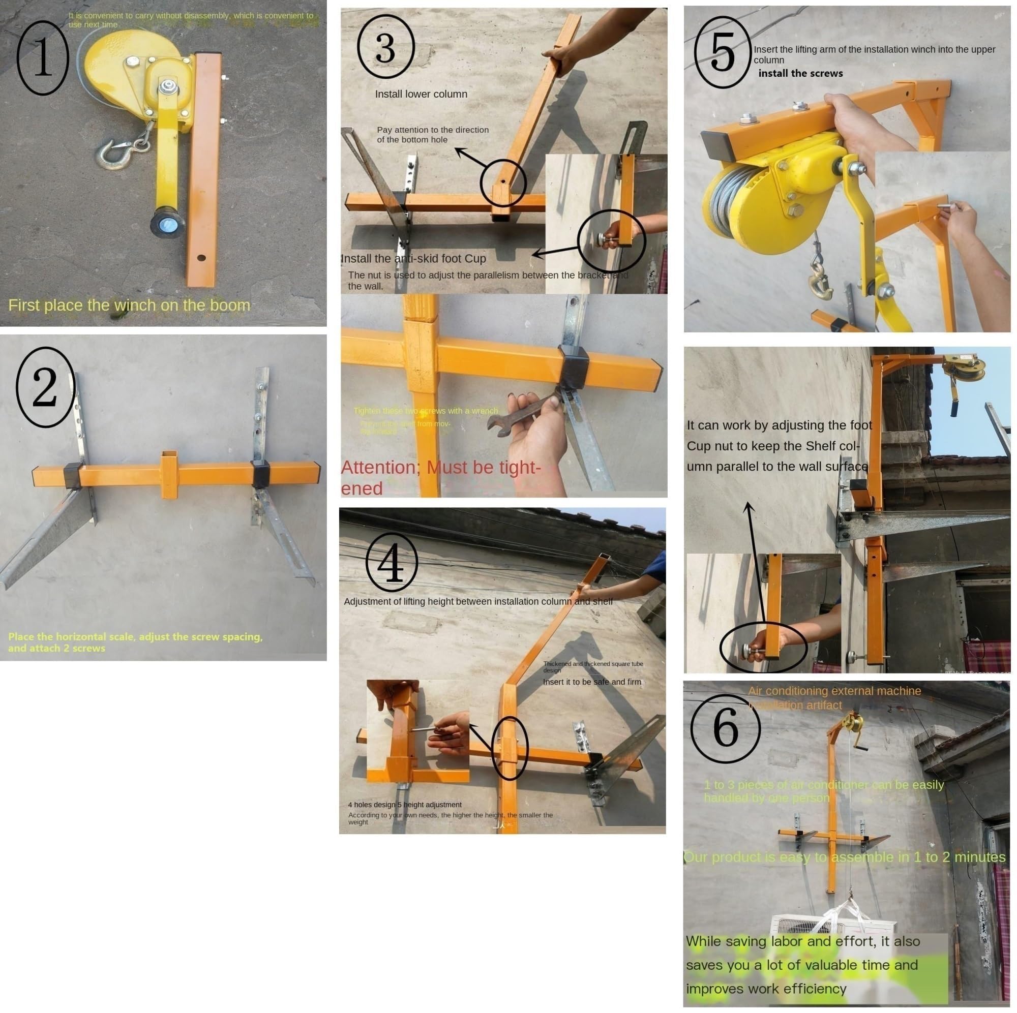 Strumento di sollevamento portatile - Verricello e supporto autocodante per installatori ad alta quota 5 HP 30m Lift - Attrezzatura per installazione esterna