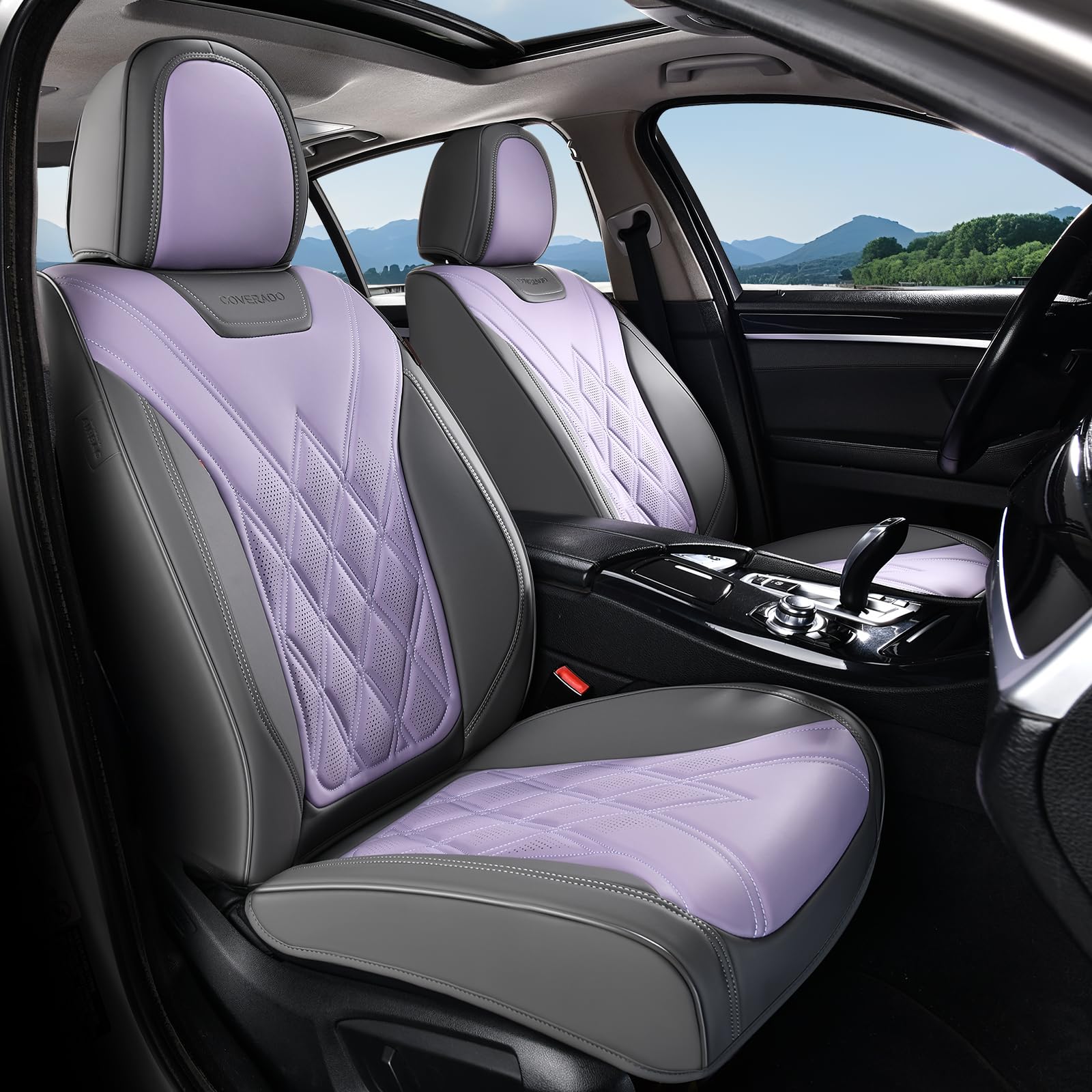 Coverado Car Seat Covers, Front Covers for Cars, Car Seat Cover Front Seats, Car Seat Protector Waterproof, Leather Car Seat Cushion, Universal Interior Covers Seat Protectors for Most Cars Purple