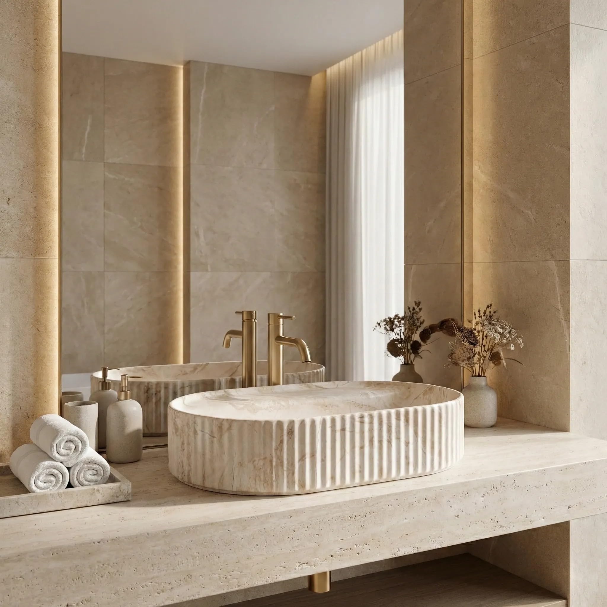 Rea - Lavabo da appoggio Marcela 60 Saturn Ovale - Ceramiche Sanitarie - Beige - 60 x 37 x 13,5 cm