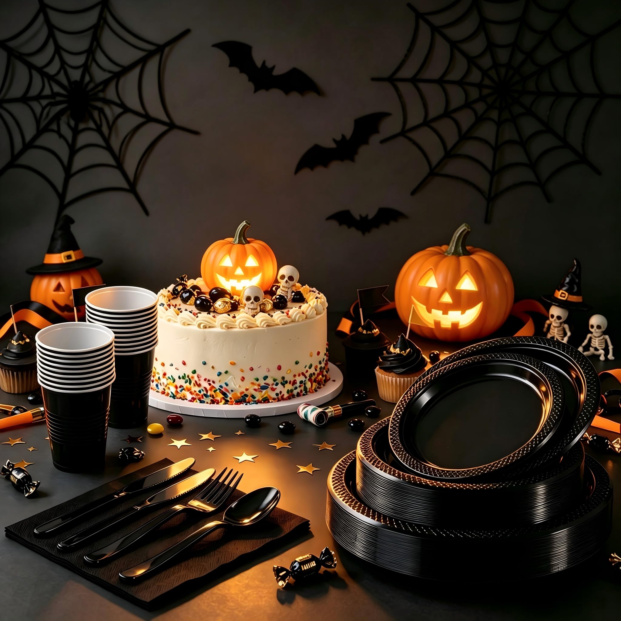Black Disposable Plates - 210 Pcs for Parties -5