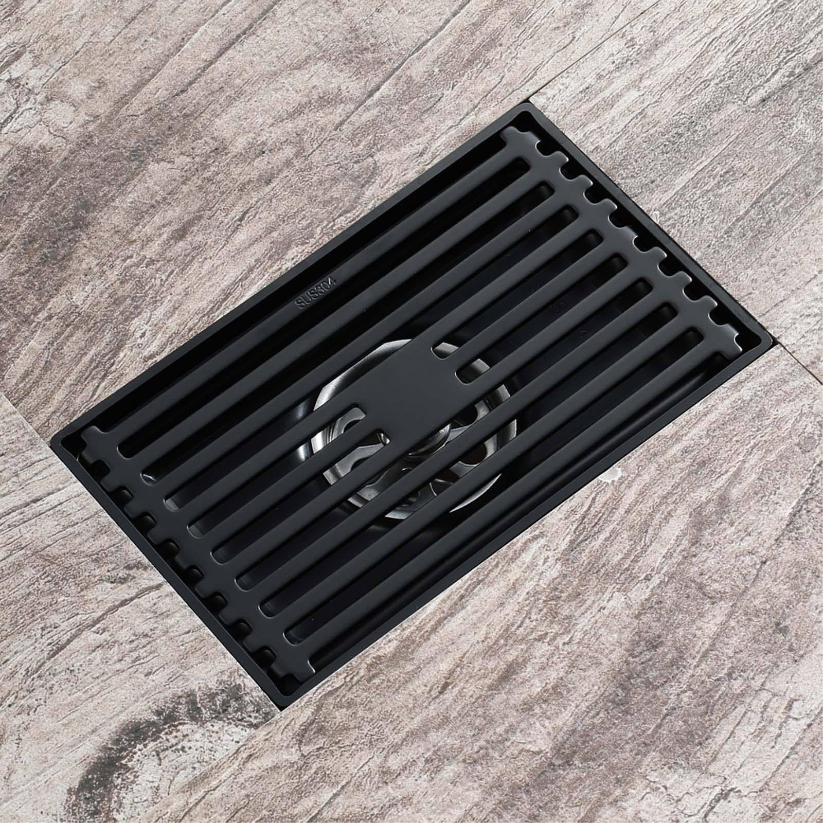 Bonde Douche Acier Inoxydable Siphon Douche Rectangle Bonde de Douche Amovible Bonde Douche Extra Plate Noir Siphon de Sol 145 * 90mm Convient pour Balcon, Salle de Bain, Cuisine