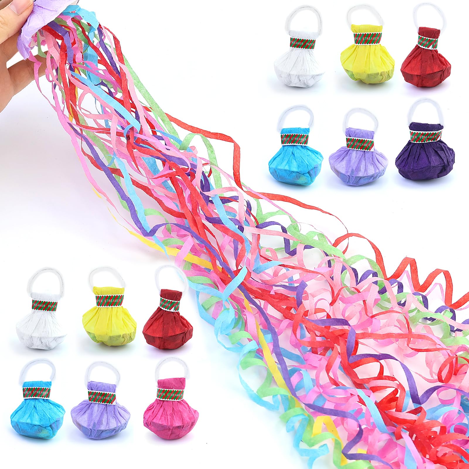 Pack of 12 Throwing Streamers Bomb, Streamers Throwing Confetti, Party Hand Streamer for Birthday, Weddings, Christmas, Carnival, Graduation Party
