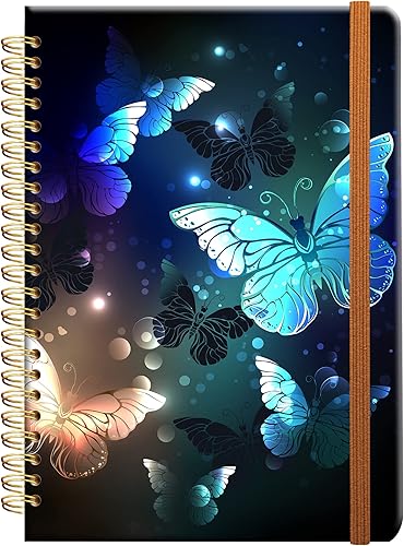 Cuaderno de escritura en espiral a rayas, A5, diario universitario forrado de tapa dura para mujeres y niñas, mariposas de colores, encuadernación