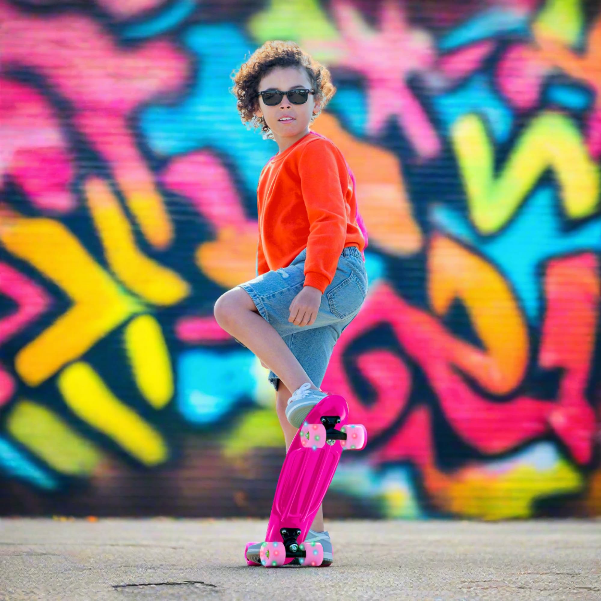 EVO Planche à roulettes lumineuse de 6,7 m | Skateboard pour débutants ou professionnels | Skateboard lumineux pour enfants et adolescents | Mini Cruiser complet | Convient à tous les enfants de 3 ans
