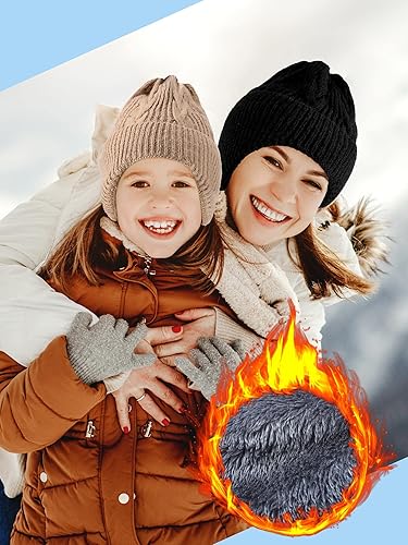 Miniatura 6 de 2 sombreros con orejeras de punto para invierno con orejeras gorro de punto cálido con forro de felpa corta esquí para mujeres y hombres