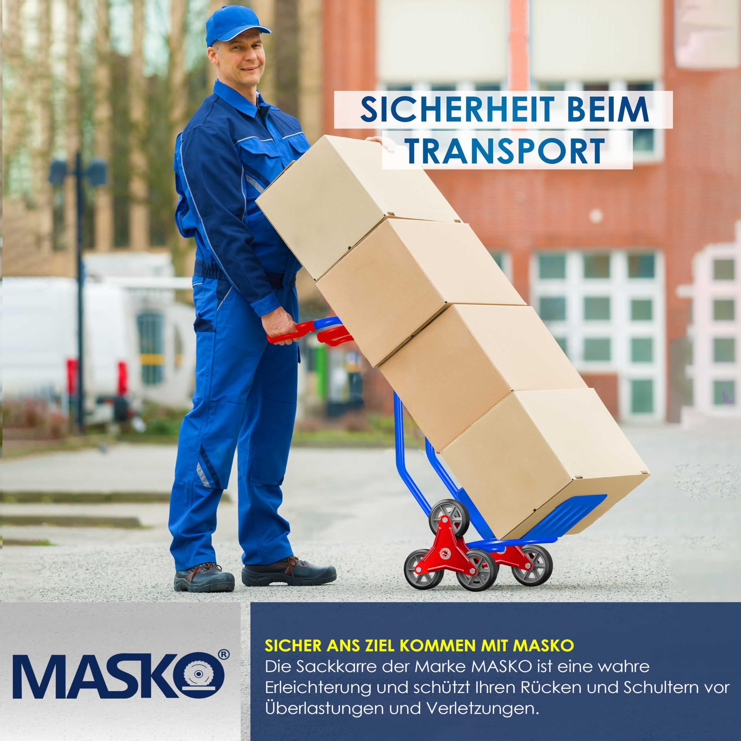 Masko Treppenkarre Sackkarre 200kg Transportkarre Treppensteiger Stapelkarre, klappbar Treppensackkarre Hartgummireifen | Kunststoff Griffe | Stahl Rahmen | Blau