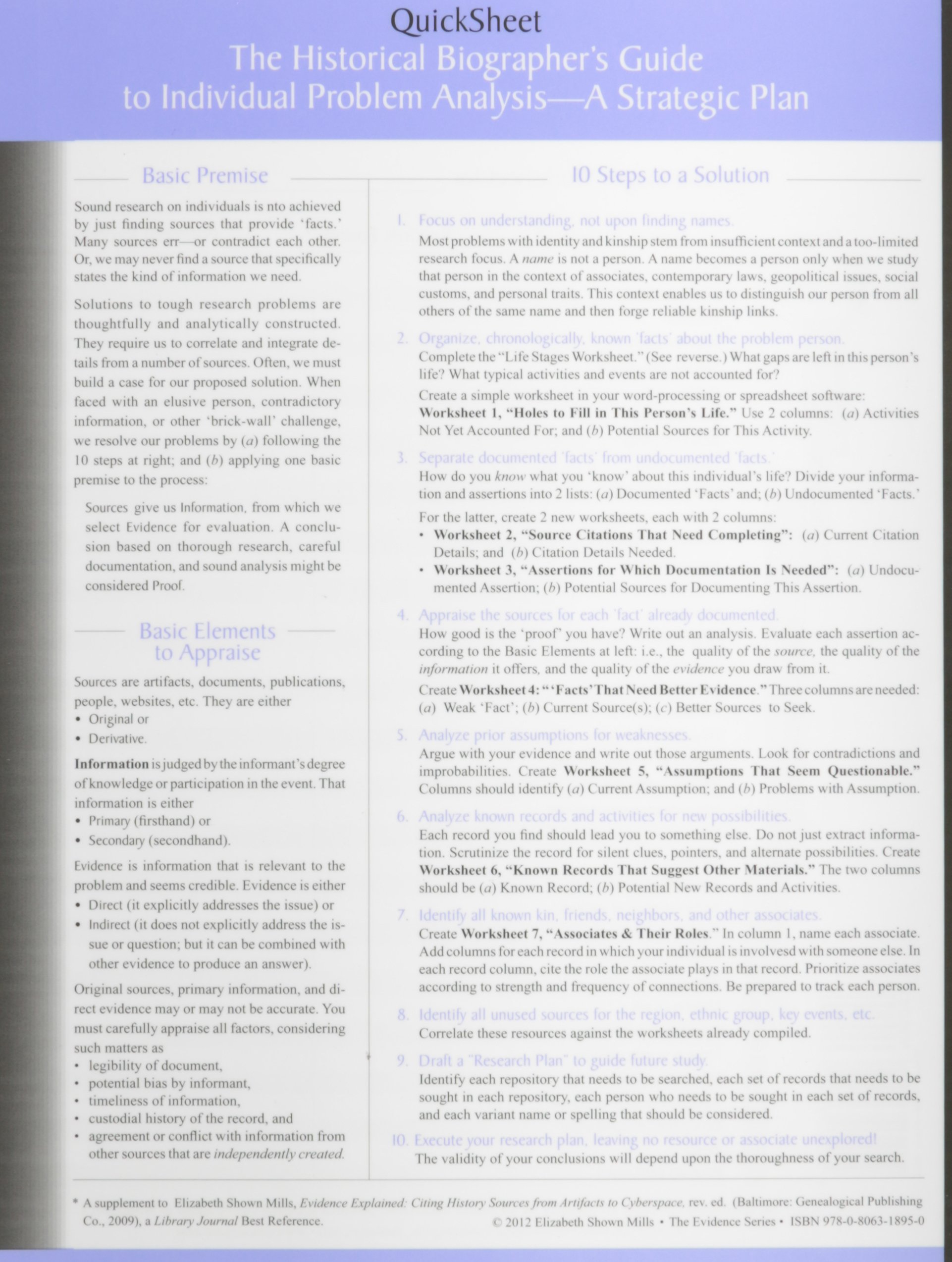 The Historical Biographer's Guide to Individual Problem Analysis: A Strategic Plan (Quicksheet)