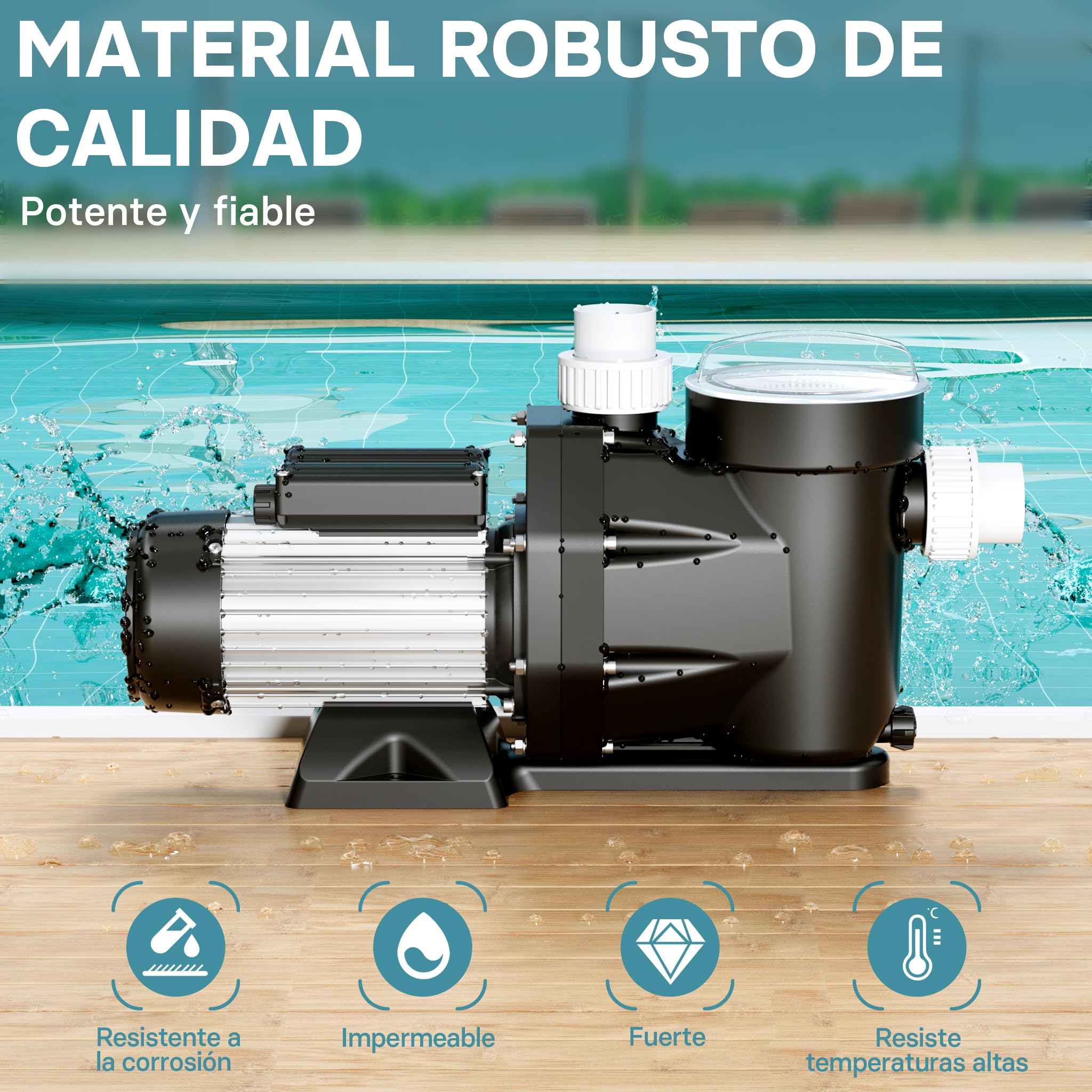Wiltec Bomba para piscina 28800 l/h 1300 W altura de impulsión 17 m, altura de aspiración 4 m bomba de filtración para la circulación del agua piscina bañera hidromasaje jardín