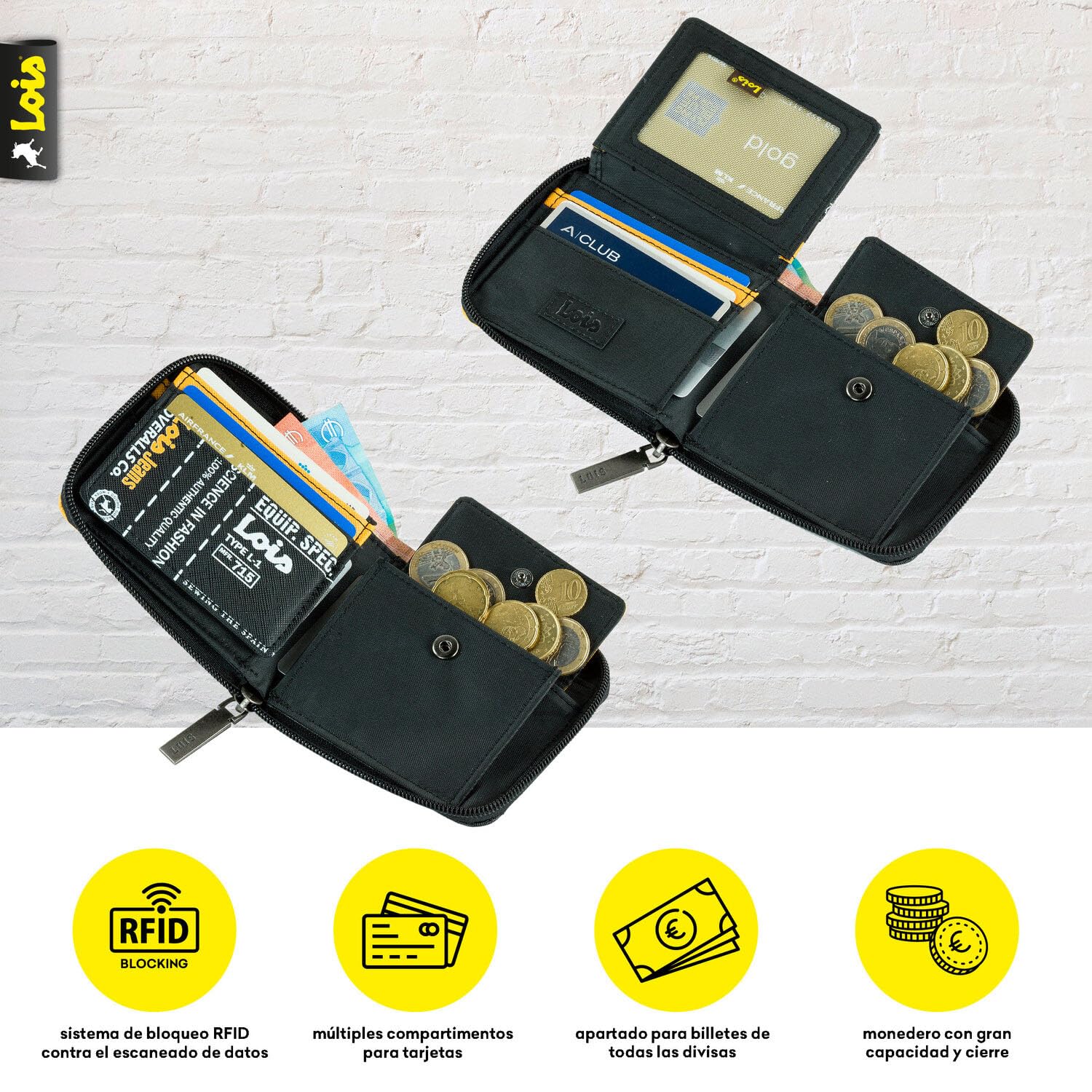 Cartera Juvenil Negro De Polipiel/Nylon Resistente Para Chico Deporte Casua