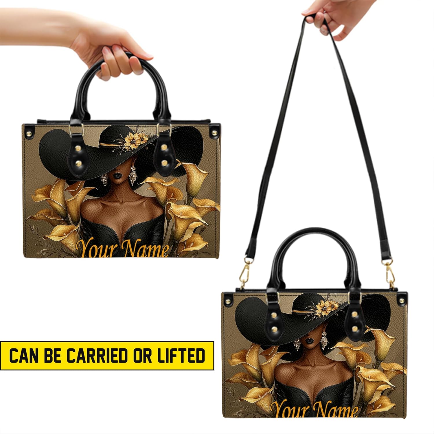 Personalized Black Women Leather Bag, Custom Name African Purses and Handbags Gifts for Mom Birthday Christmas Mothers Day