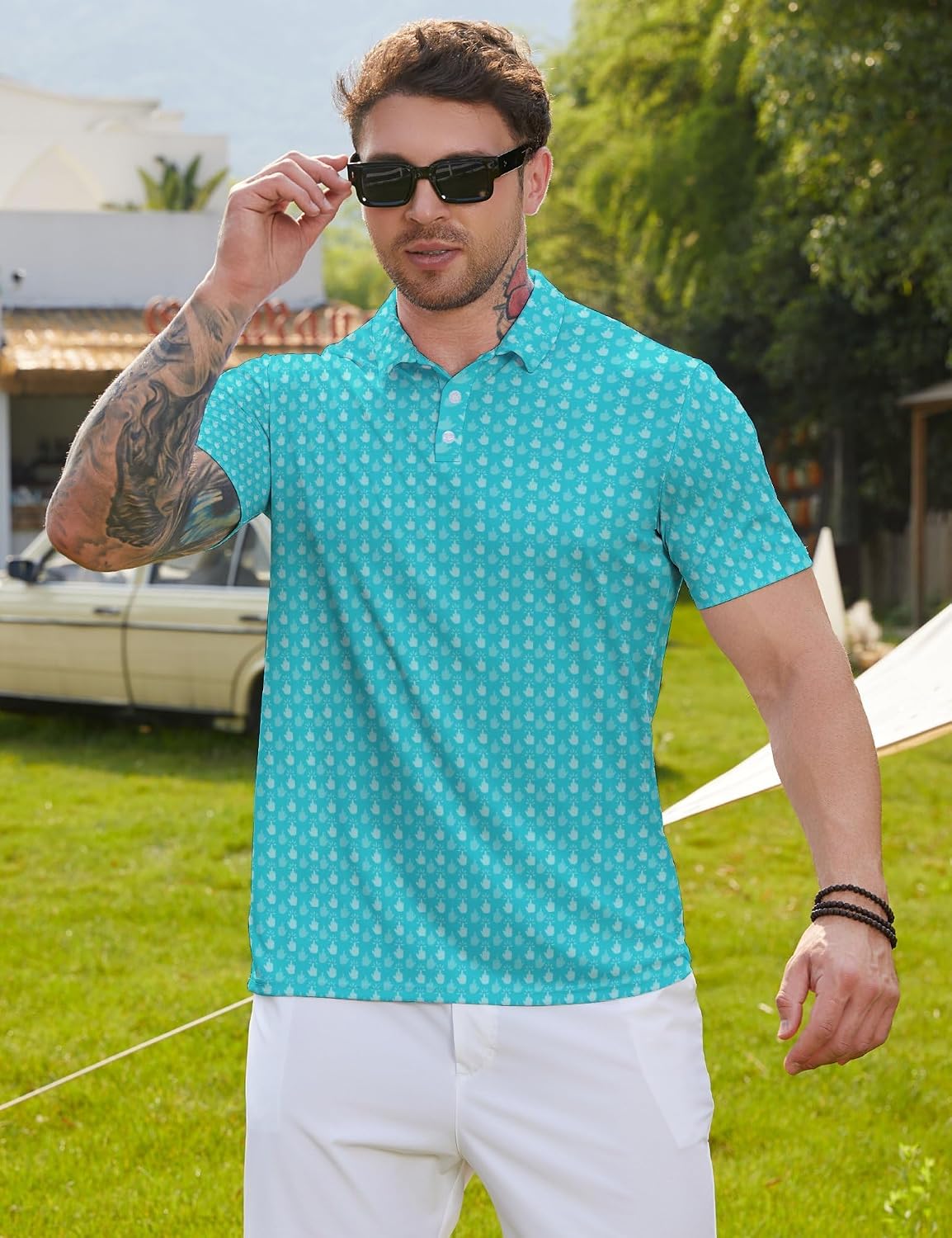 Golf Polo Shirts for Men Funny Print Short Sleeve Golf Shirts Performance Golf Polos image 2