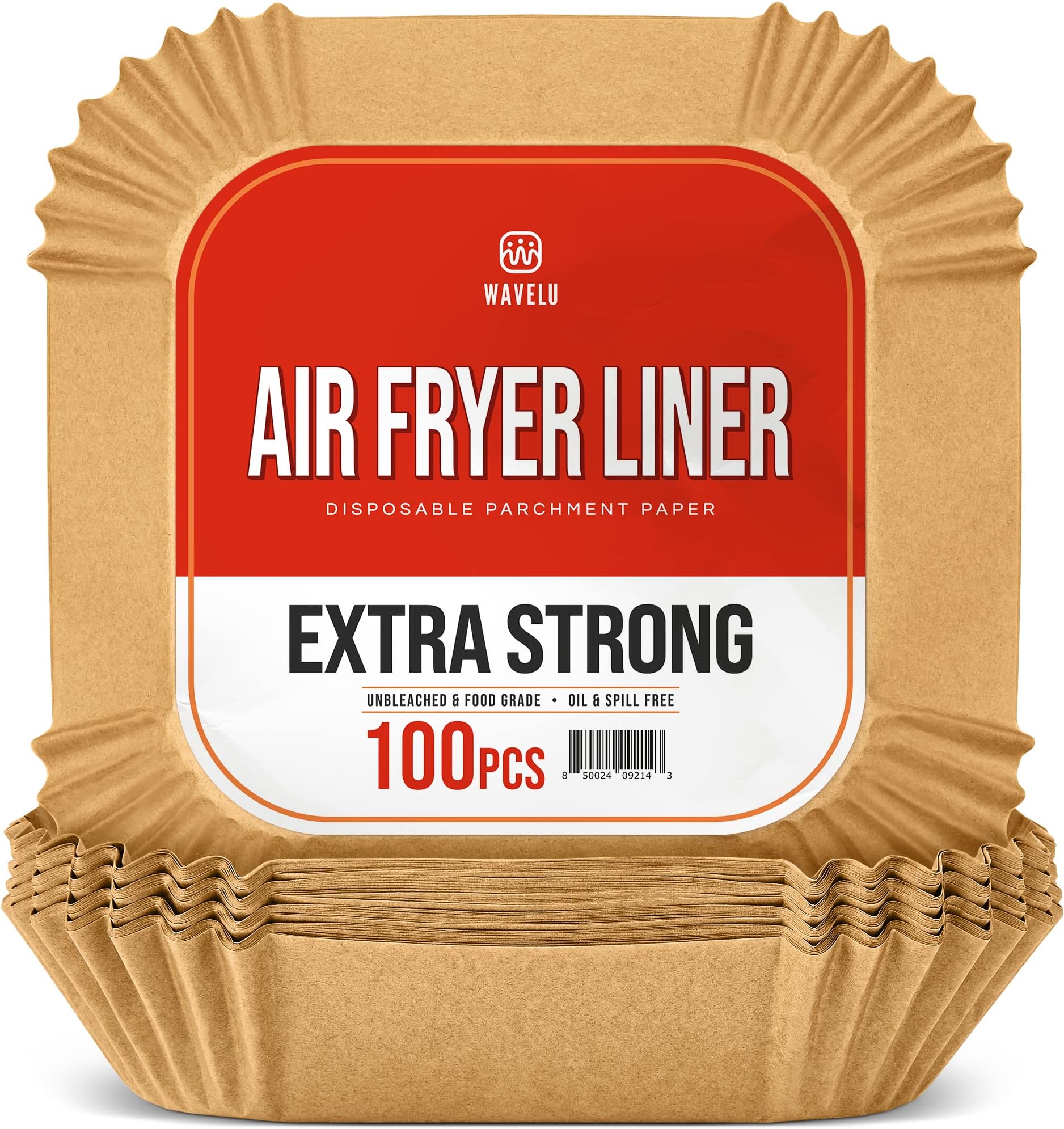 WAVELU Air Fryer Disposable Parchment Paper Liners | EXTRA STRONG | 100pcs | Food Grade Non-stick Unbleached Liners | Oil & Waterproof Sheets for Air Frying, Baking & Microwave (SQUARE 7.9 IN (5-8QT))