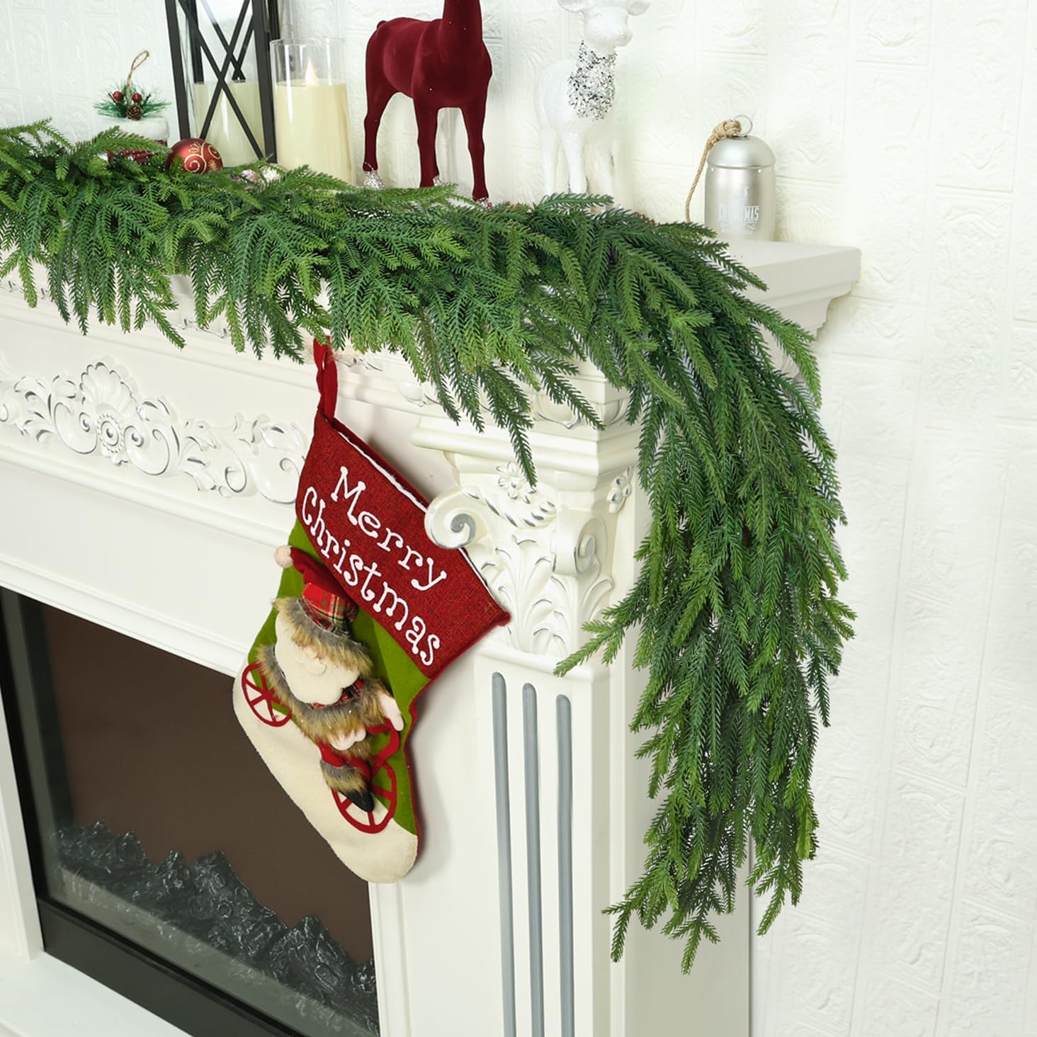 6 Ft Christmas Cedar Garland，16PCS Artificial Mini Fake Pumpkins