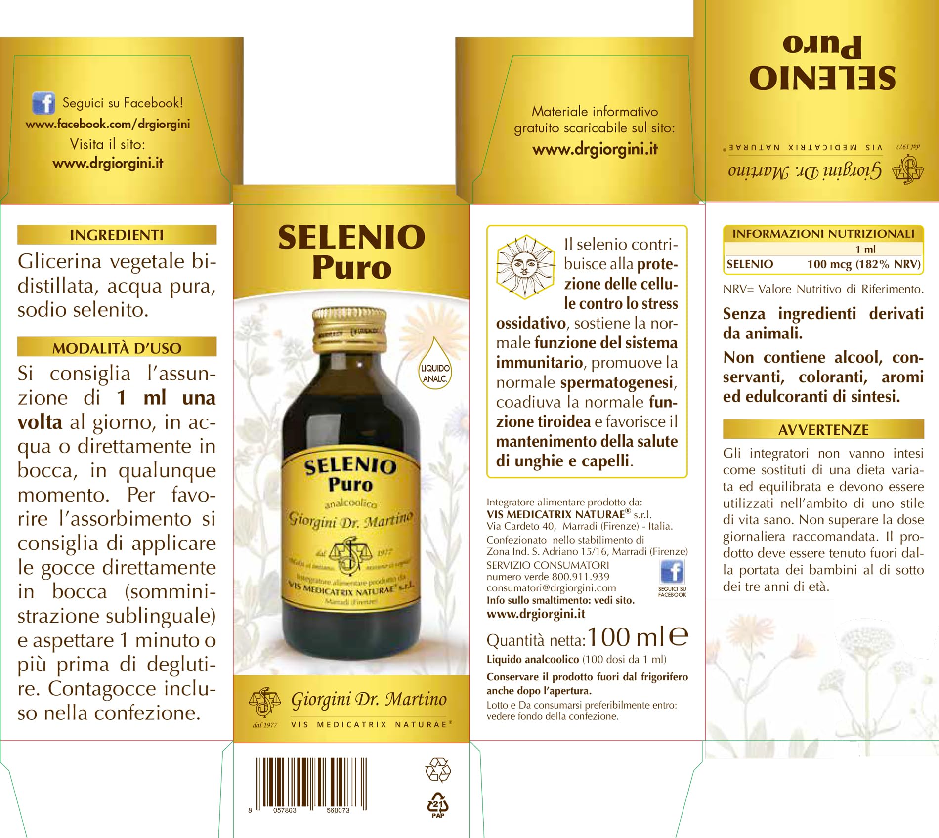Integratore SELENIO PURO liquido analcolico - 100 ml (dosi per 100 giorni)