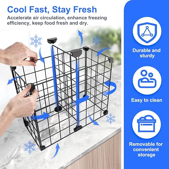 Freezer Organizer Bins, Freezer Dividers for Deep Chest Freezer Compressor Area, Black Wire Basket Shelf for Food Storage Kitchen Refrigerator Organization (Small-14.8 x 7.7 x 12.6)