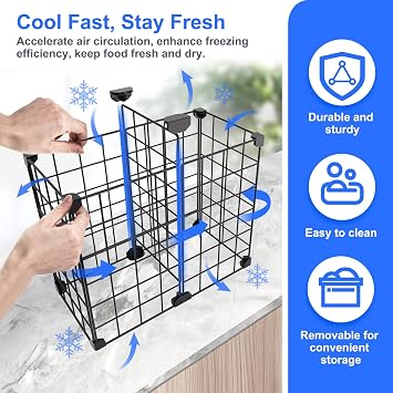 Freezer Organizer Bins, Freezer Dividers for Deep Chest Freezer Compressor Area, Black Wire Basket Shelf for Food Storage Kitchen Refrigerator Organization (Small-14.8 x 7.7 x 12.6)