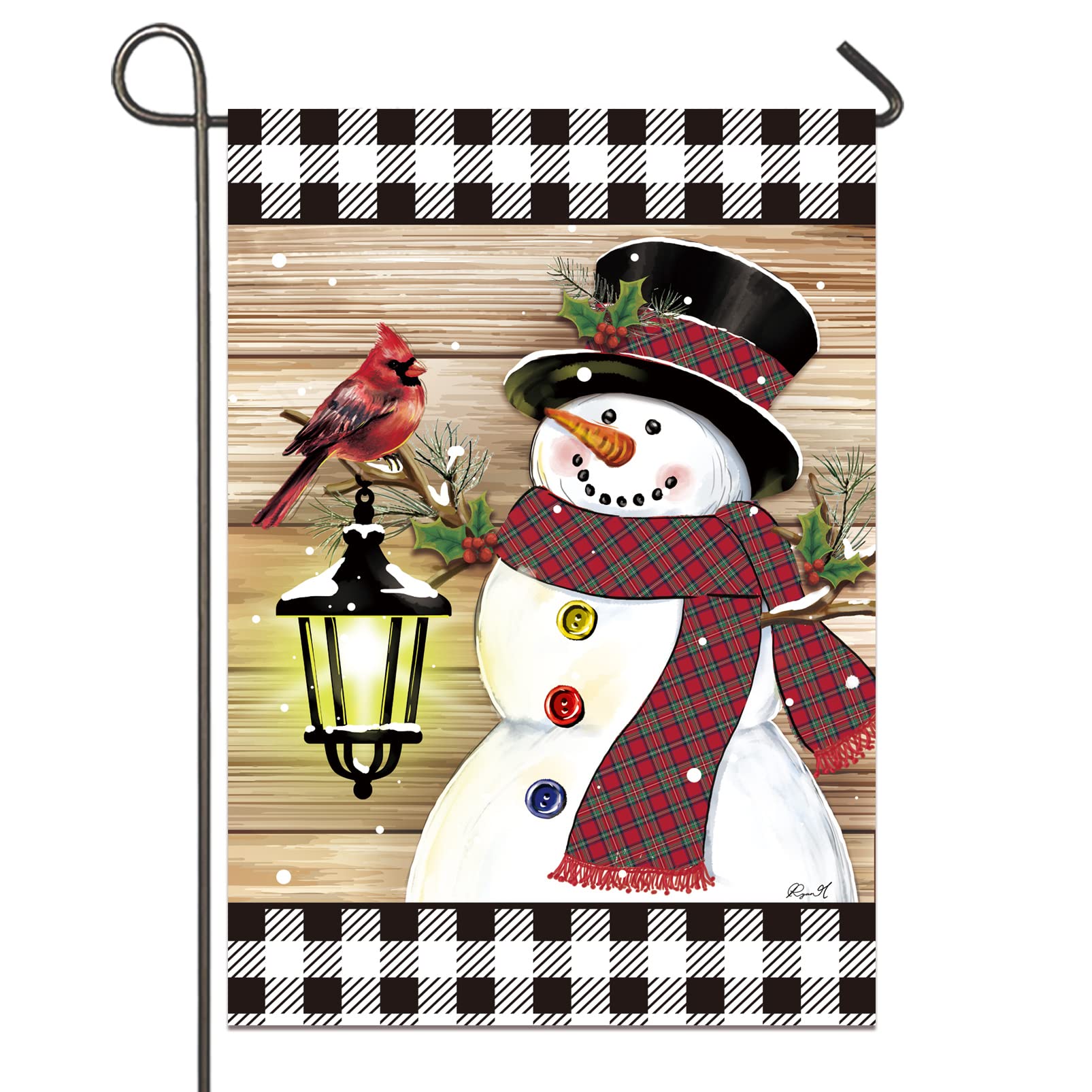 Weihnachts-Gartenflagge Doppelseitig – Schneemann Mit Büffelkaro, 32,5x45,7 Cm, Jute, Witterungsbeständig Für Terrasse & Garten