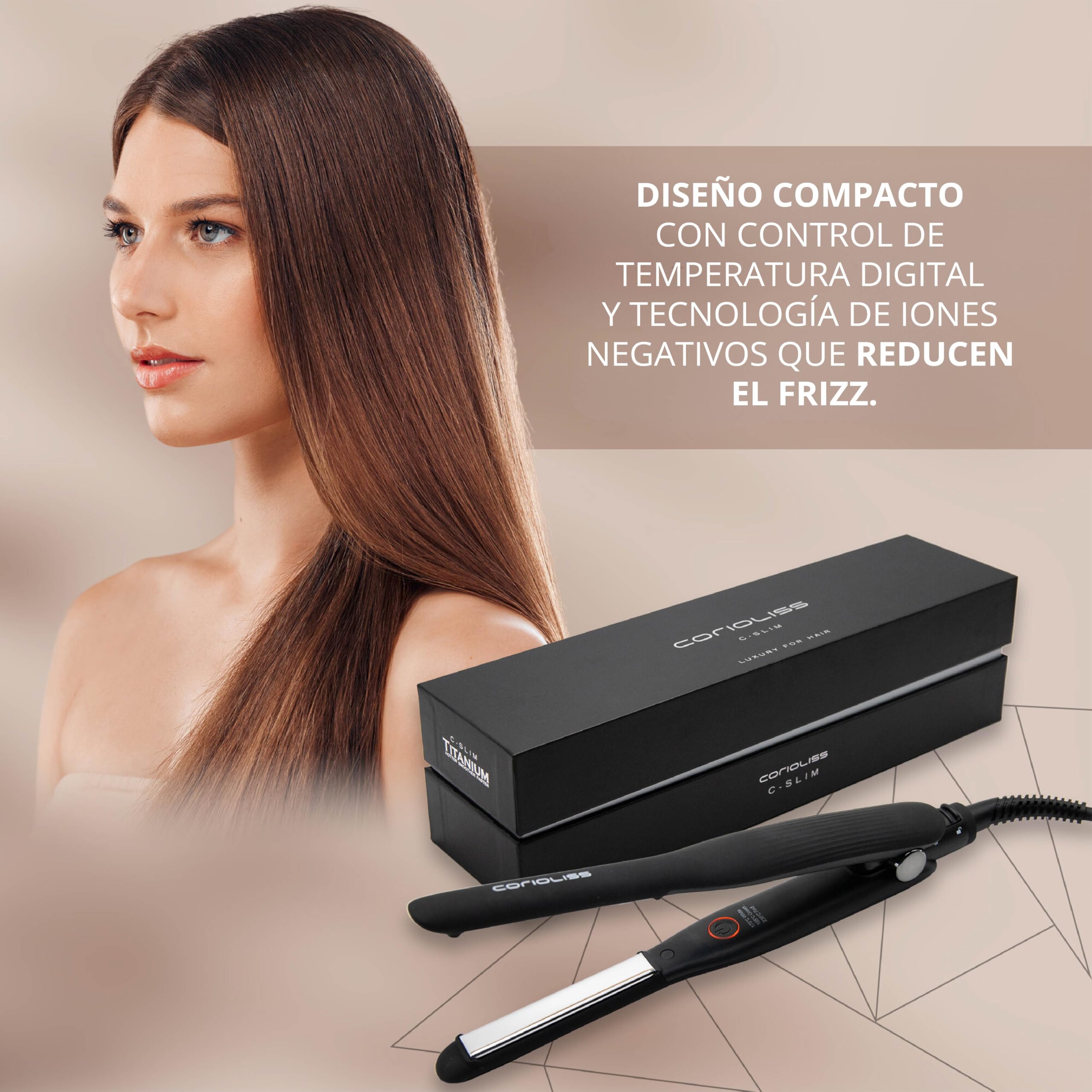 Corioliss Mini Plancha Pelo C-Slim | Pelo Corto Profesional | Placas Titanio | Perfecta para Flequillo y Ondas | Funda de Viaje incluida | Black