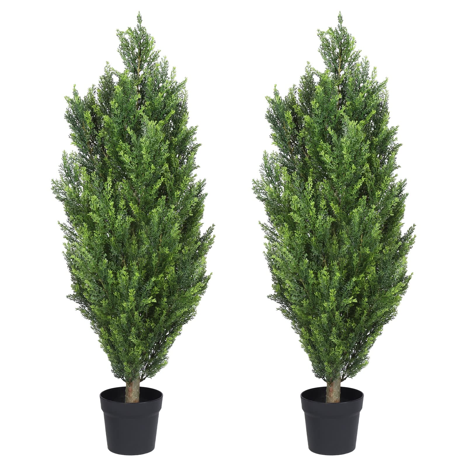 THE BLOOM TIMES 2 Pack Topiary Trees Artificial Outdoor Cedar Pine Fake Trees Potted UV Rated