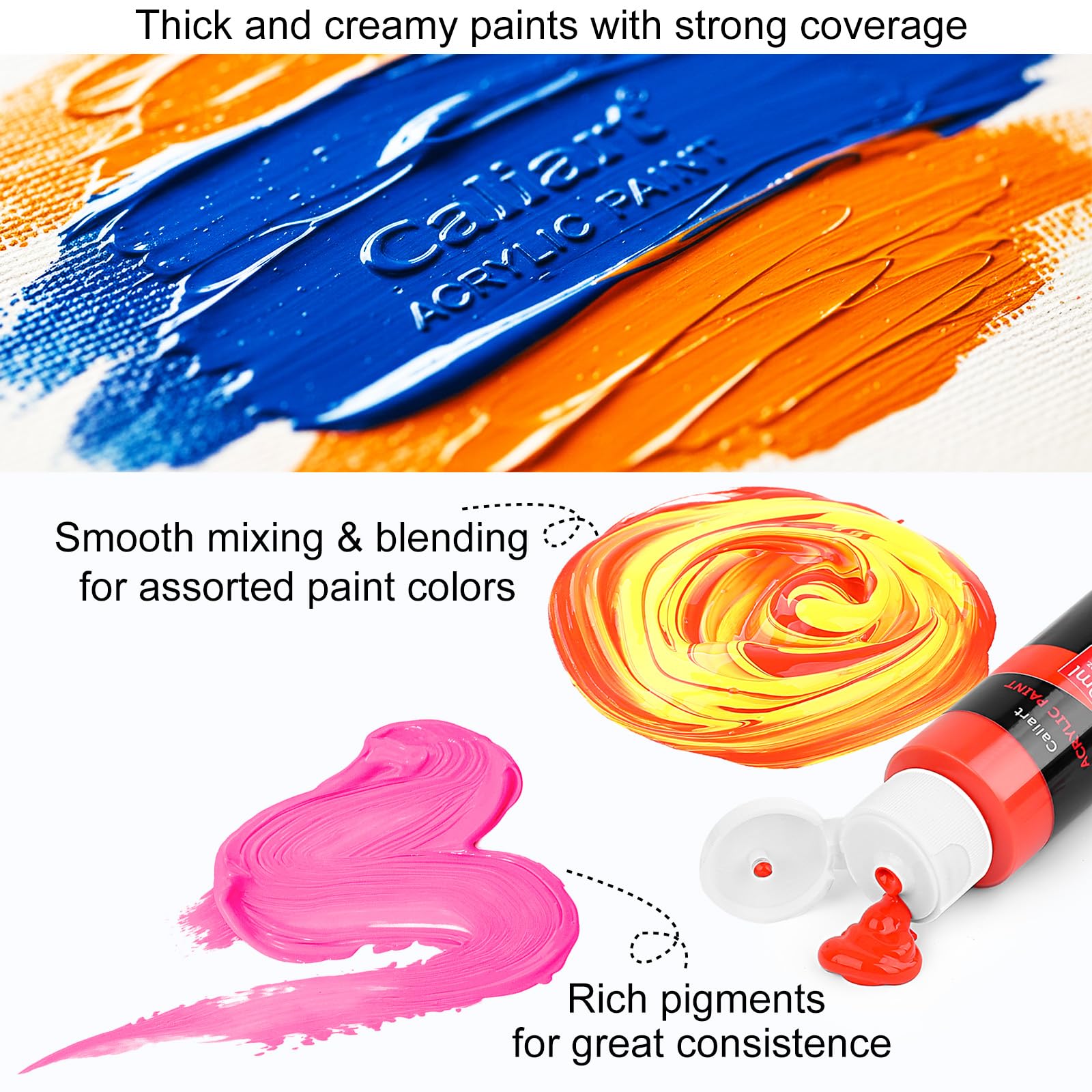 Caliart Acrylic Paint Set - 24 Colors + 12 Brushes -4 Caliart Acrylic Paint Set - 24 Colors + 12 Brushes -4