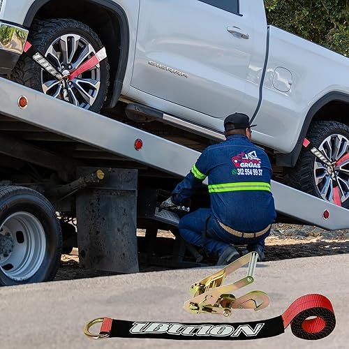 Miniatura 7 de IBITION Paquete de 4 correas de amarre de automóvil para remolques, 2 x 96 pulgadas, carga de trabajo segura de 3,300 libras, correas de rueda