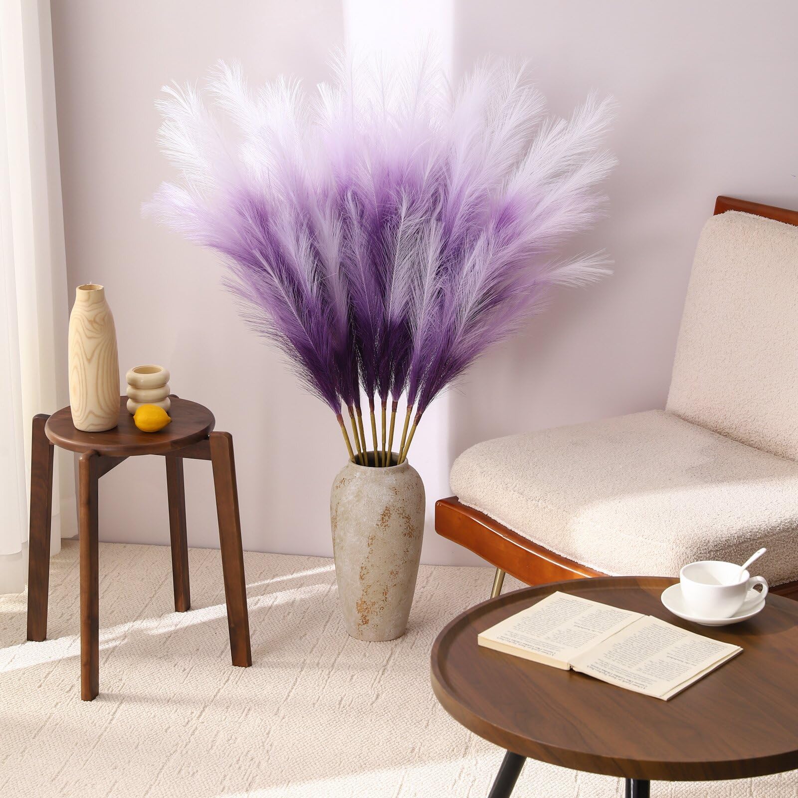 8 Pezzi 113CM Grande Pampas Decorative Artificiali Erba di Pampa XXL Pampa Artificiali Fiori Secchi per la Decorazione Boho del Salotto, Matrimoniale, Vaso, Camera da Letto (Viola Sfumato)