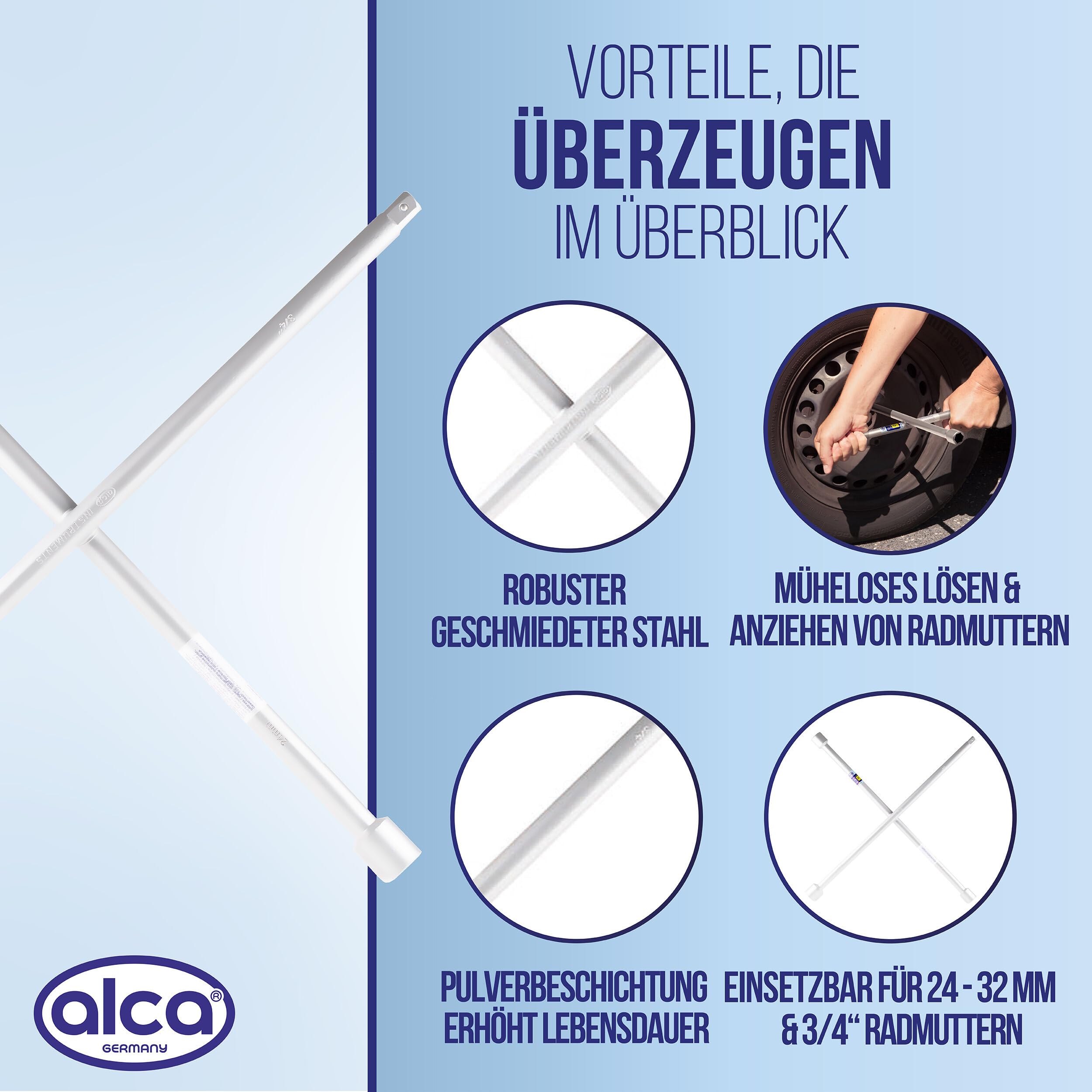 alca® LKW Radkreuzschlüssel 3/4" Universal 24 x 27 x 32 bis zu 900 Nm Kreuzschlüssel Radkreuz Kreuzschlüssel Werkzeug Reifenwechsel