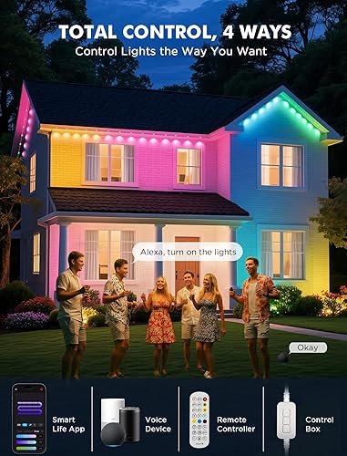 Miniatura 4 de FNY Luces permanentes para exteriores de 100 pies Smart RGB con 60 LED, IP67 impermeable para decoración al aire libre, aplicacióncontrol remoto,