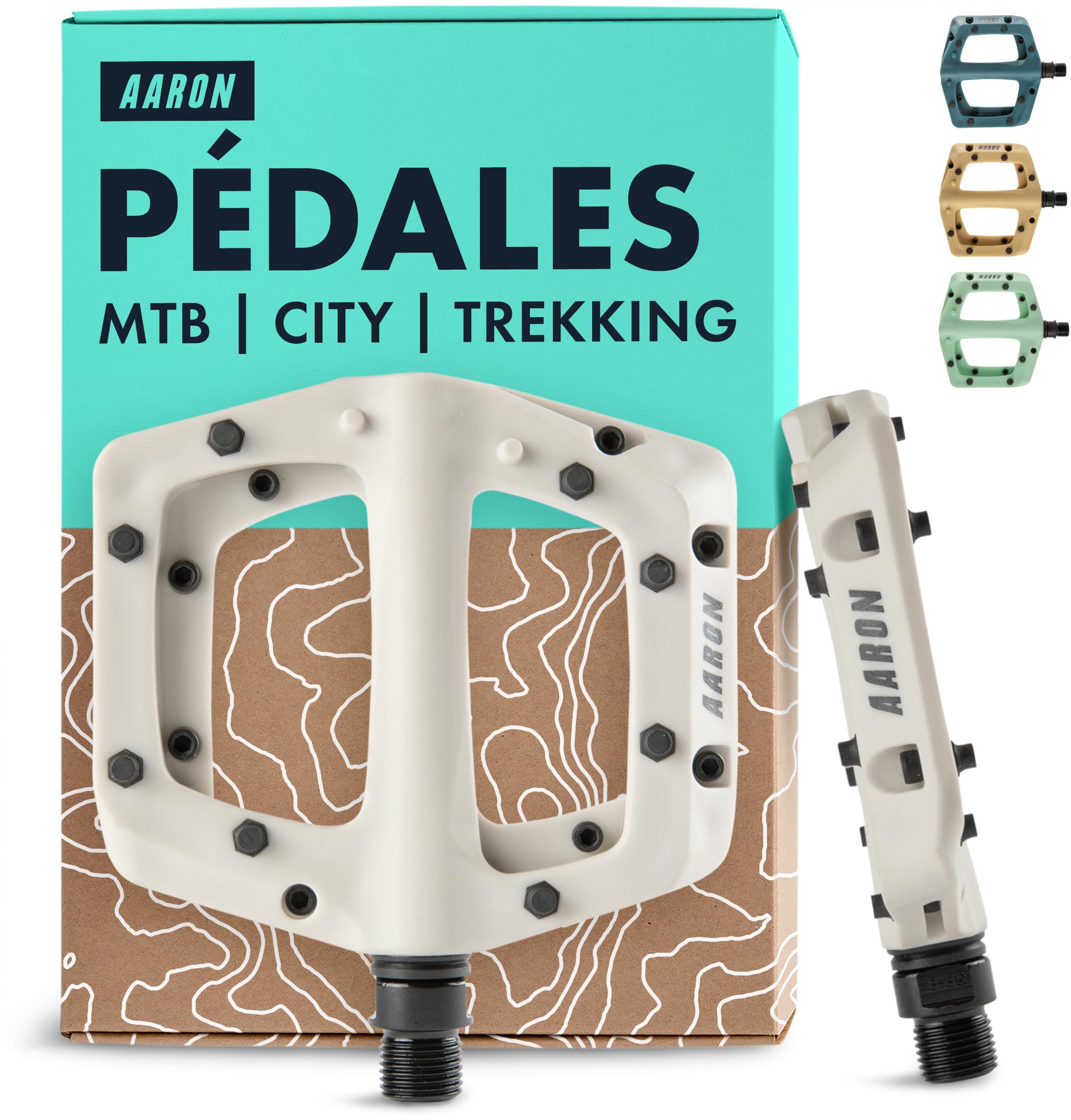 AARON Pédales Dirt MTB en fibres de nylon ultra légères avec roulement à billes industriel scellé, antidérapantes grâce à 8 broches interchangeables, pédales de vélo pour dirtbike, vélo électrique,