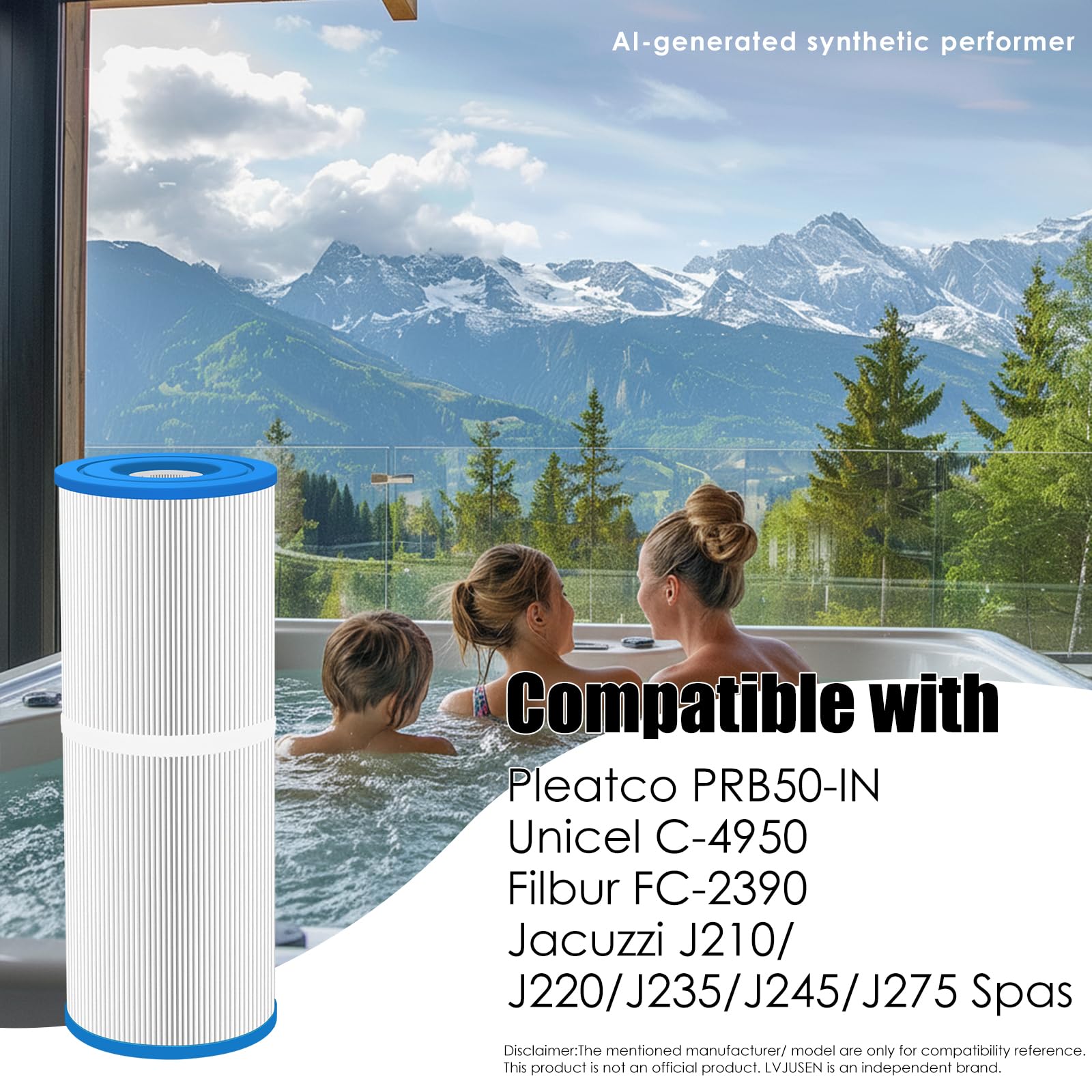 DLMC-4950 Filtro de spa, repuesto para filtro de bañera de hidromasaje Unicel C-4950/filtro de spa PRB50-IN/Guardian 413-212-02/Filbur FC-2390/Jacuzzi J200 Series/5X13 Filtro de spa, 50 pies