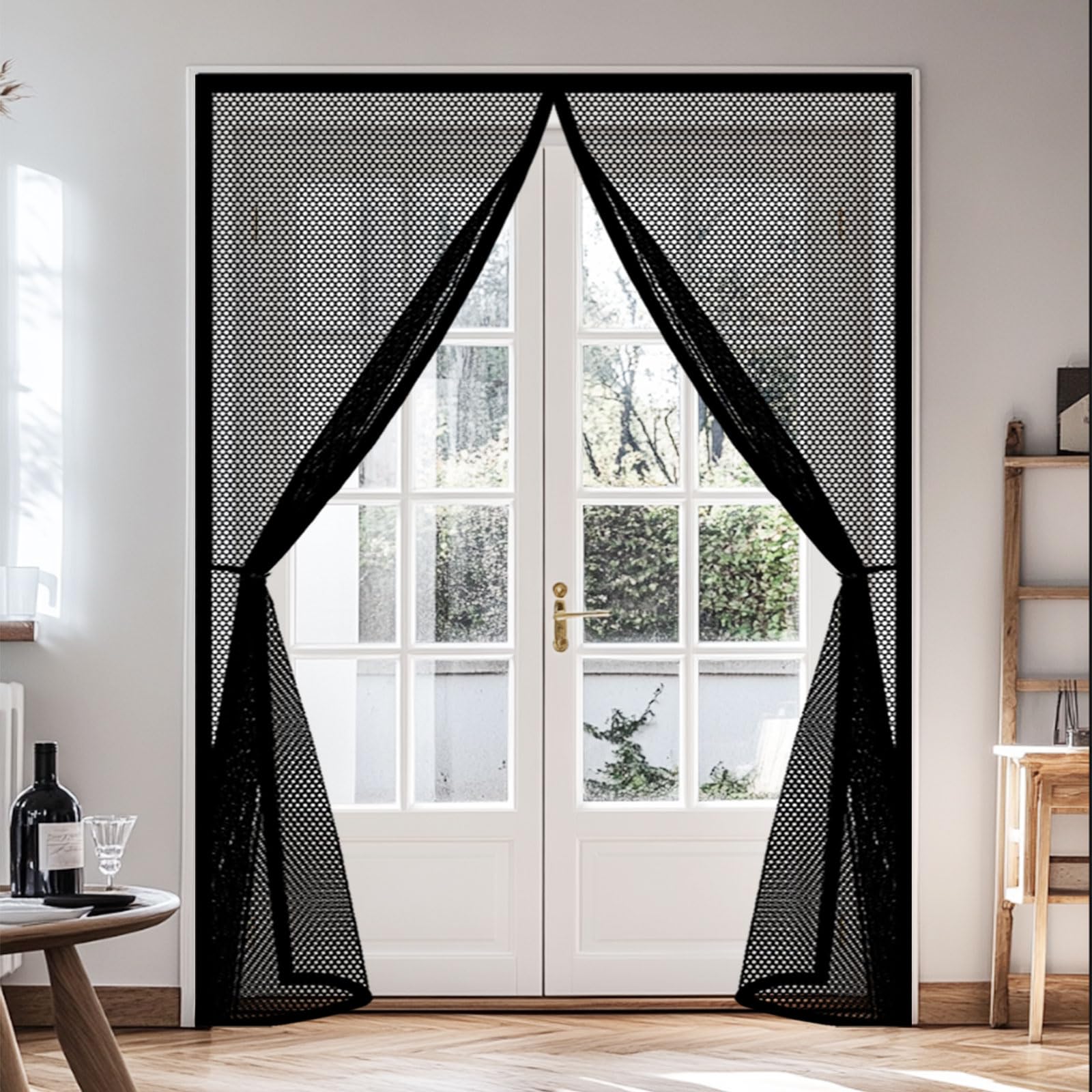 Guojun Black Fly Screens For Doors 145 X 285 Cm Powerful Magnets Keep Bugs Out Lets Fresh Air In Mesh Screen Curtain Hands Free No Drill Installation For Patio Bedroom Sliding Kitchen,