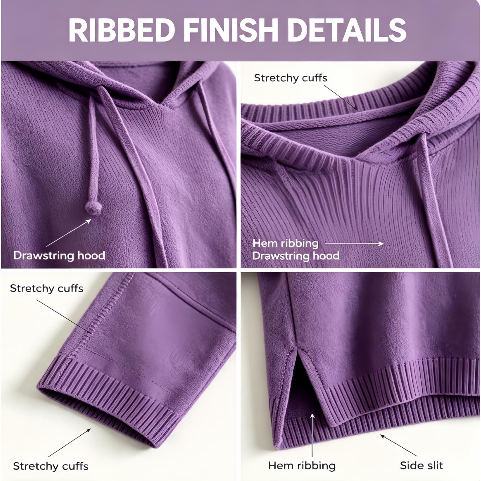 Maglione poncho da donna con cappuccio e maniche a pipistrello a 3/4