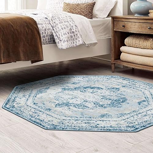 Miniatura 8 de Rugs.com Monte Carlo Collection Alfombra  Alfombra mediana octagonal azul de 8 pies perfecta para salas de estar, cocinas, entradas