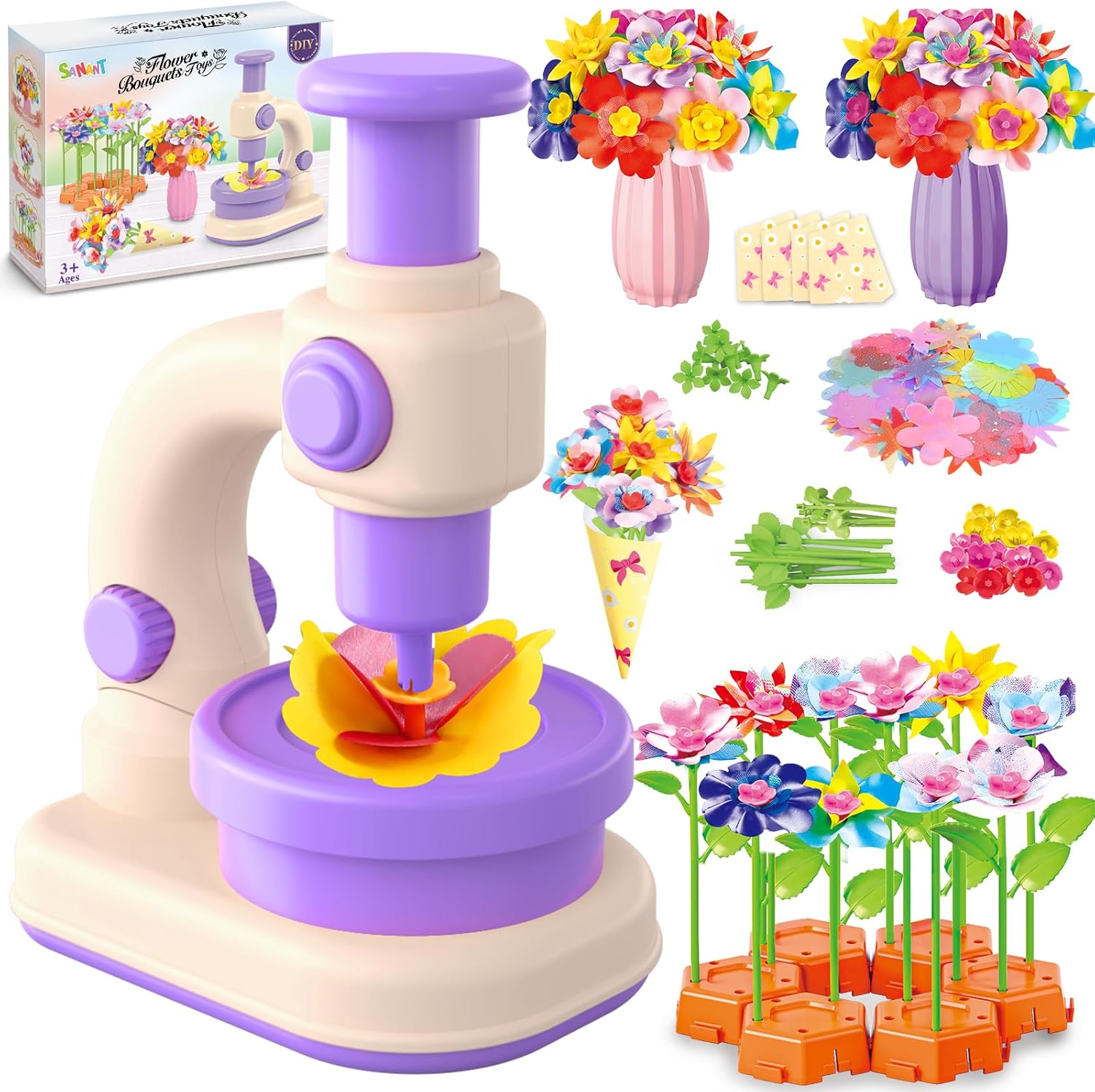 SANANT Fabric Flower Bouquets Toys, DIY Arts and Crafts Toys for Kids 4-8, Making Kit Build Own Bouquet, DIY Educational Activities Flower Making Kit Toys for Toddlers, Birthday Gifts for Girls