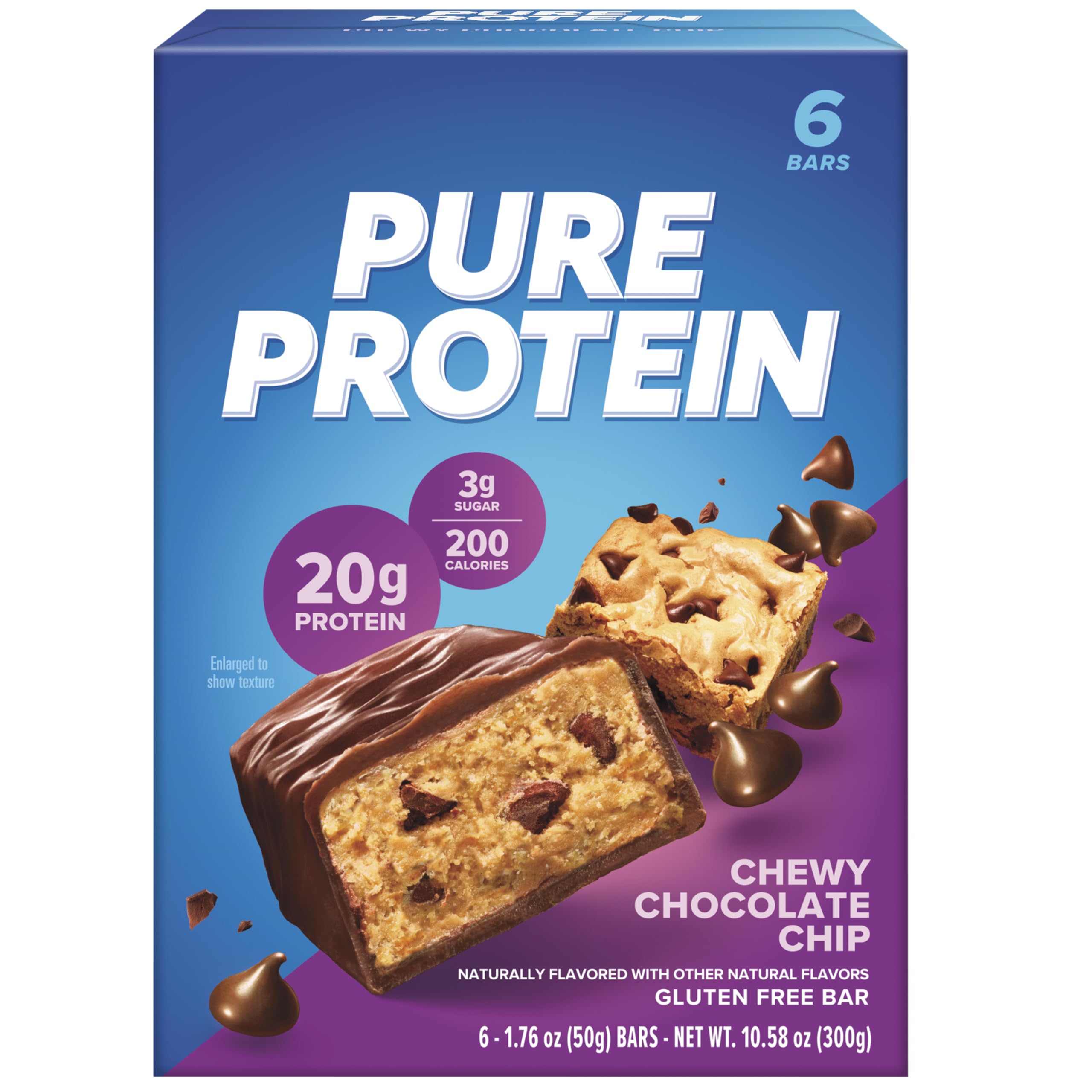 Pure Protein Chewy Chocolate Chip Bar (50 Grams x Box of 6pcs) | With 20g Protein + 200g Calories In Each Serve | Healthy Snacking | Gluten Free | 300 Grams