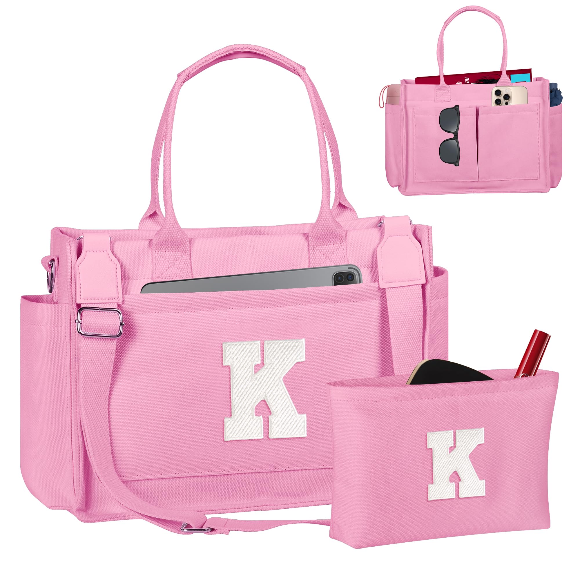 Initial Tote Bag with Makeup Bag