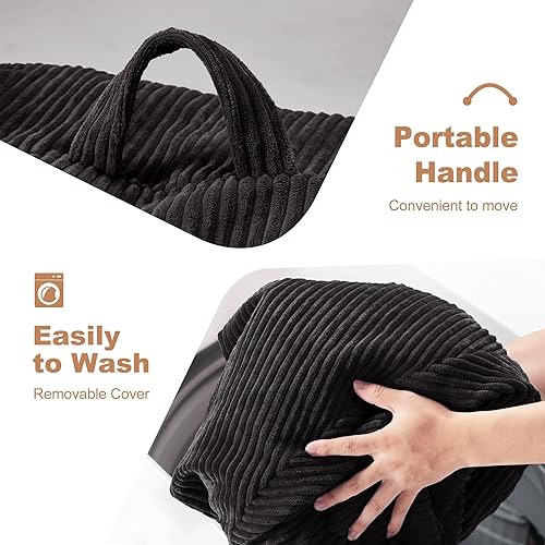 Miniatura 5 de Homguava Puf de 3 pies puf de lágrima con relleno de espuma viscoelástica, sillas compactas de puf, sofá suave con funda de pana (negro)