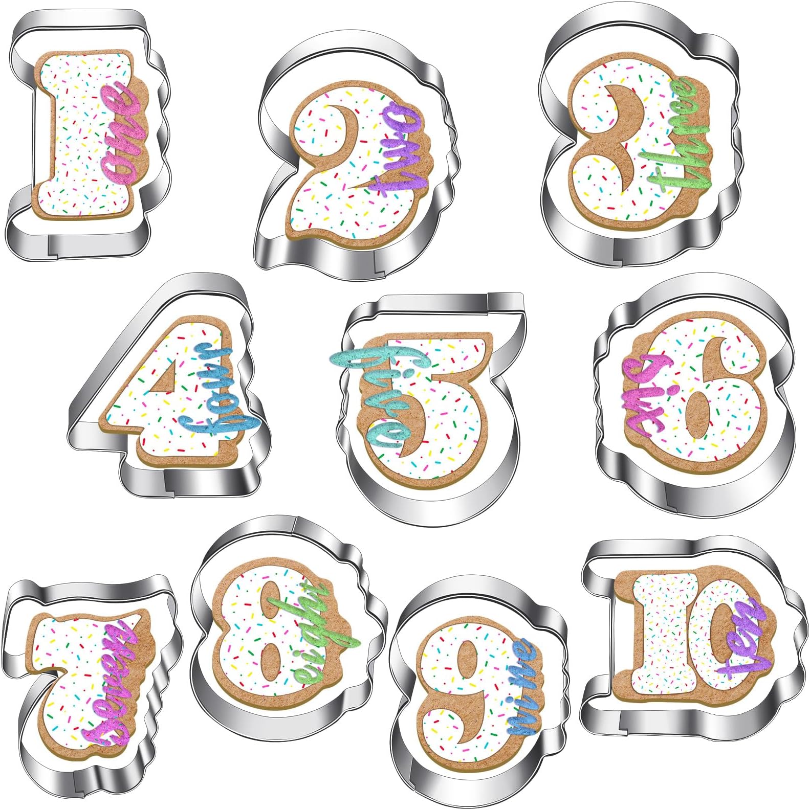 10 Pieces Number Cookie Cutters Birthday Cookie Cutters Numbers with Words Vintage Cookie Cutter Number Cookie Mould for Home Birthday Baking Kitchen Biscuit Party Supplies