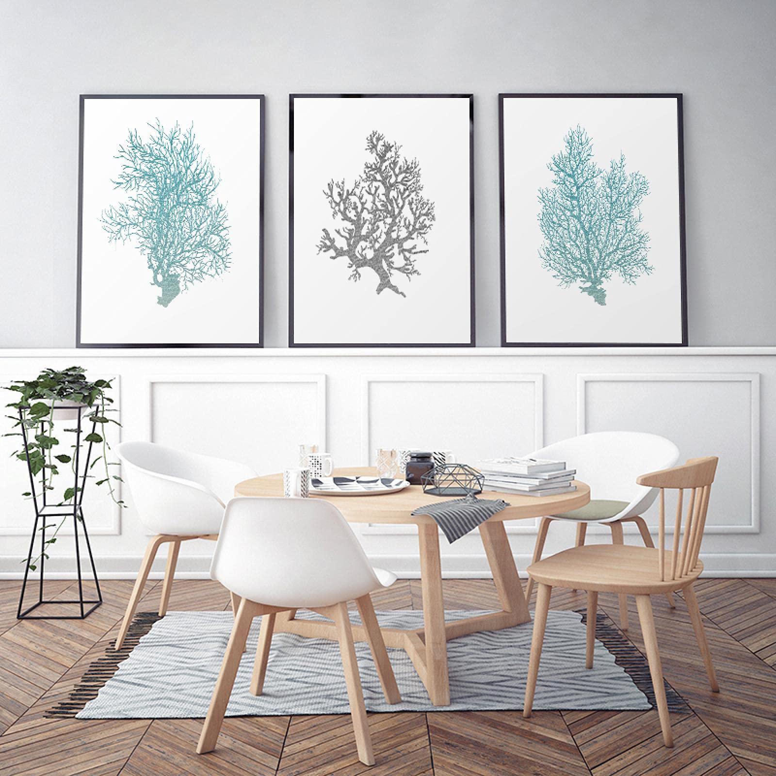Arte de pared moderno de coral y playa juego de 3 lienzos sin marco 50x70 cm 8