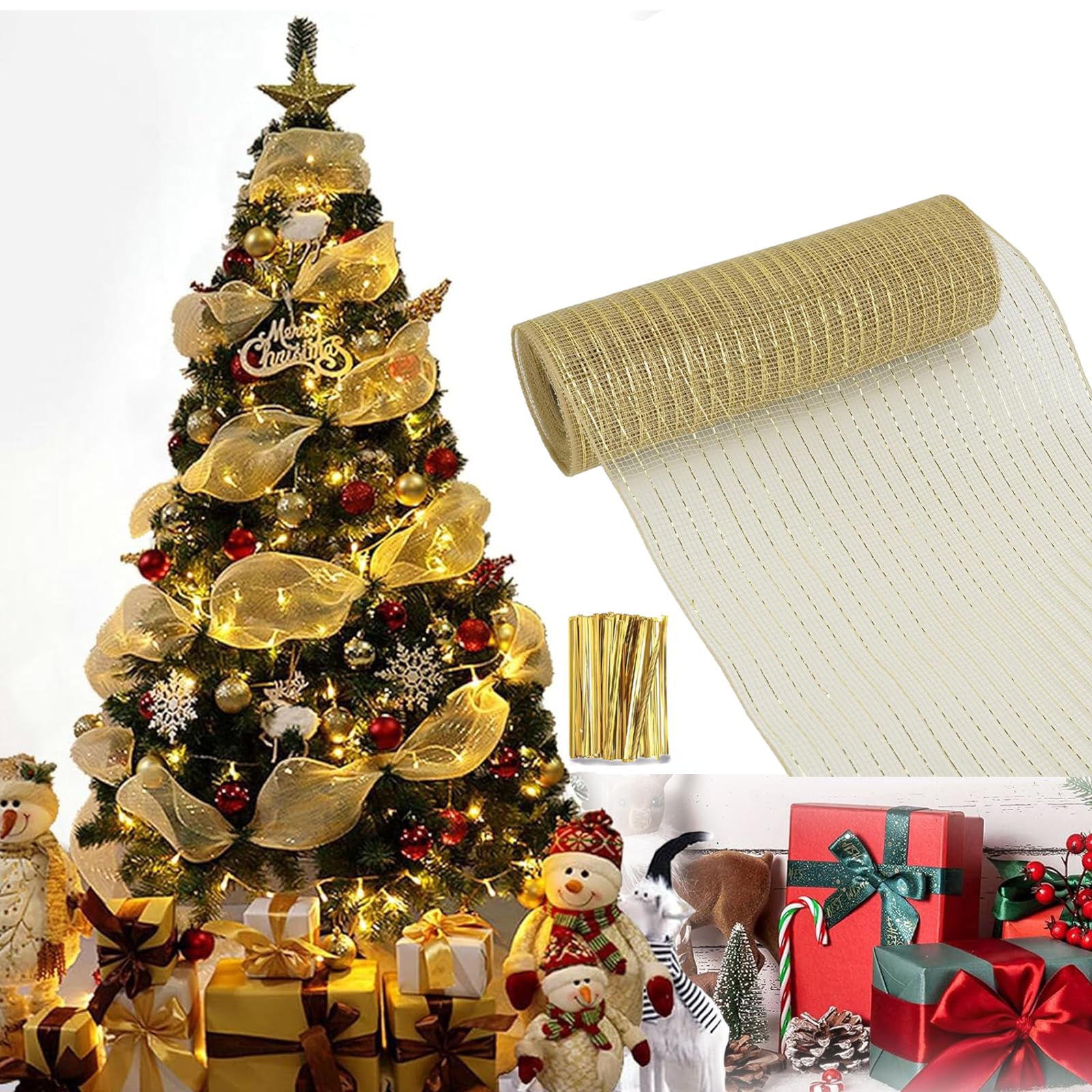 Accesorios para Decoración De Árboles De Navidad,Guirnaldas metálicas Brillantes,Guirnalda De Oropel Navideña, Decoración De Guirnalda Navideña26X910CM (Oro)