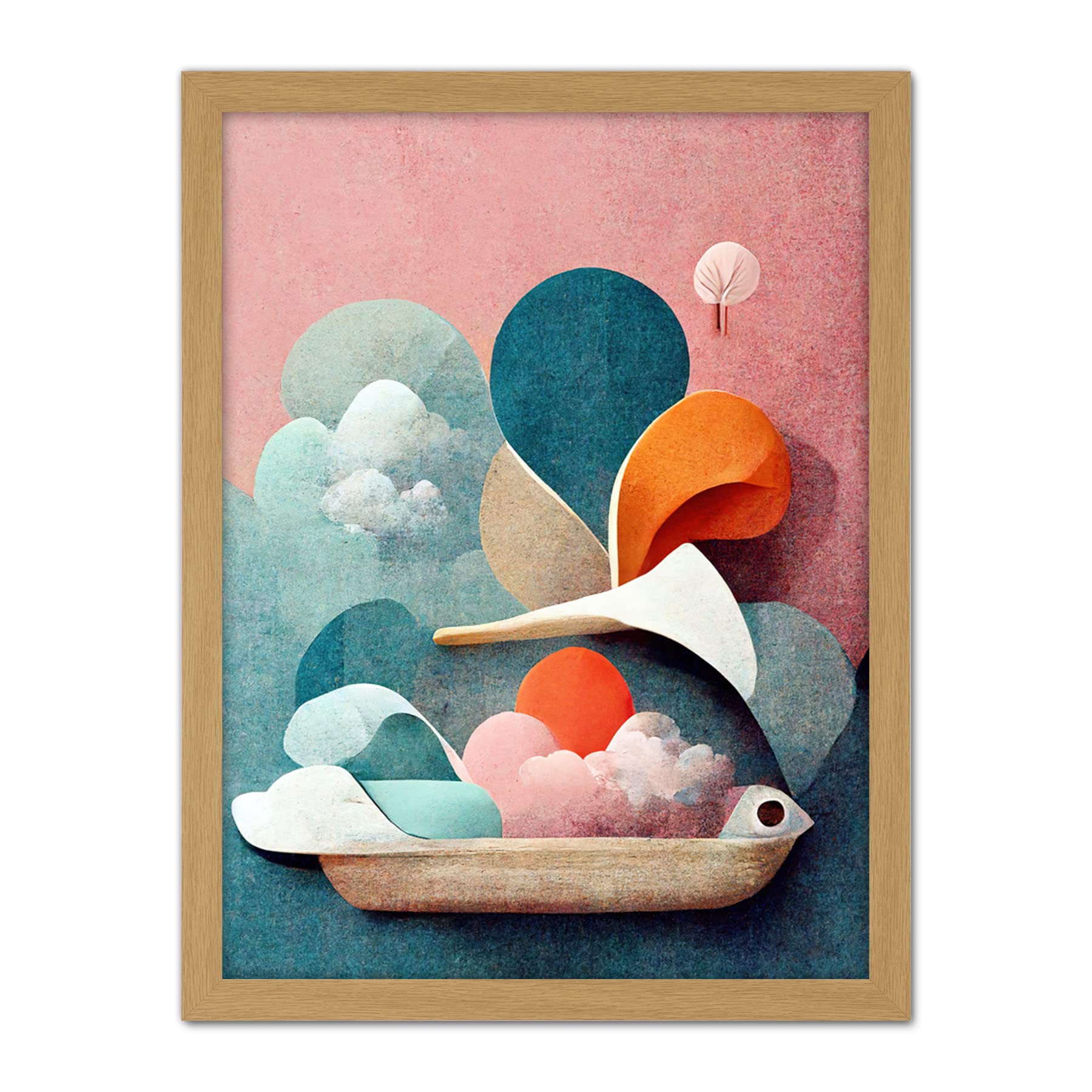 Doppelganger33 LTD Modern Boho Abstract Ship In Sky Clouds In Pastel Colours Toilet Artwork Framed Wall Art Print 18X24 Inch