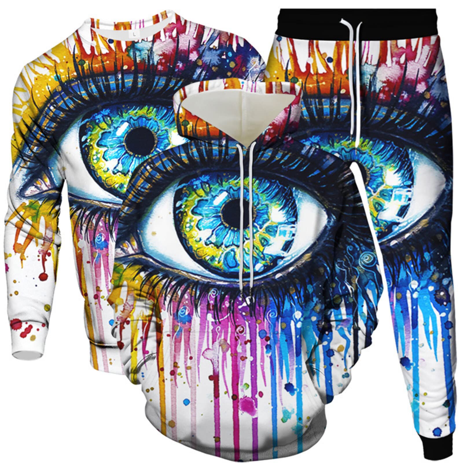 GVCRQE Adult Unisex Round Neck Sweatshirt and Pullover Hooded with Sweatpants 3-Piece Set Couples Tracksuit Jogger Suits