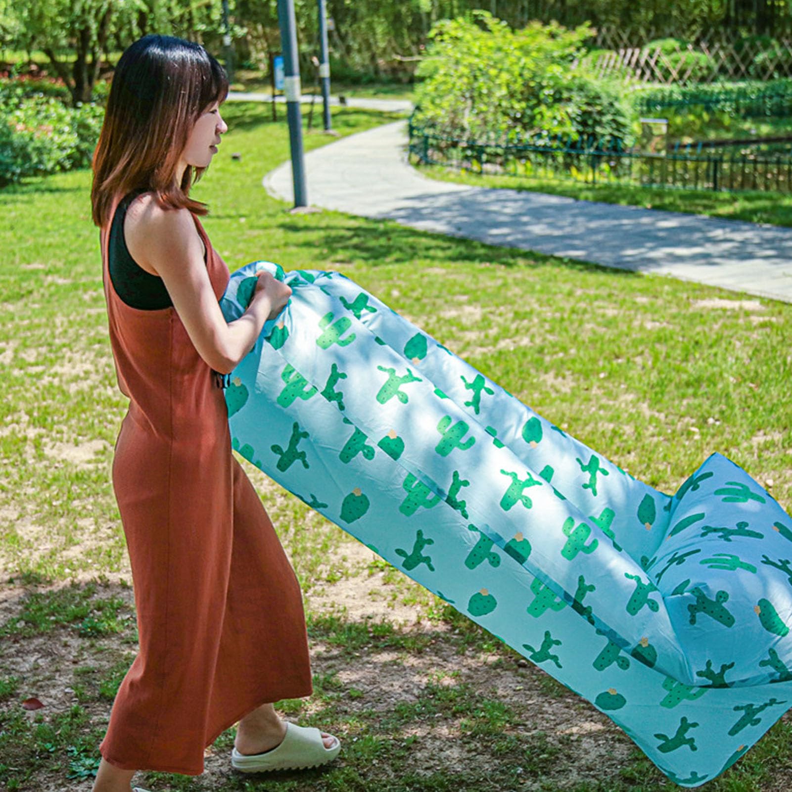 Airshi Inflatable Lounger, Inflatable Chair, Widely Used, Foldable, Good Load Capacity for Music Festivals (Cactus Cushion 180 x 80 cm / 70.9 x 31.5 Inches), Airshi25xwoe79mq-13