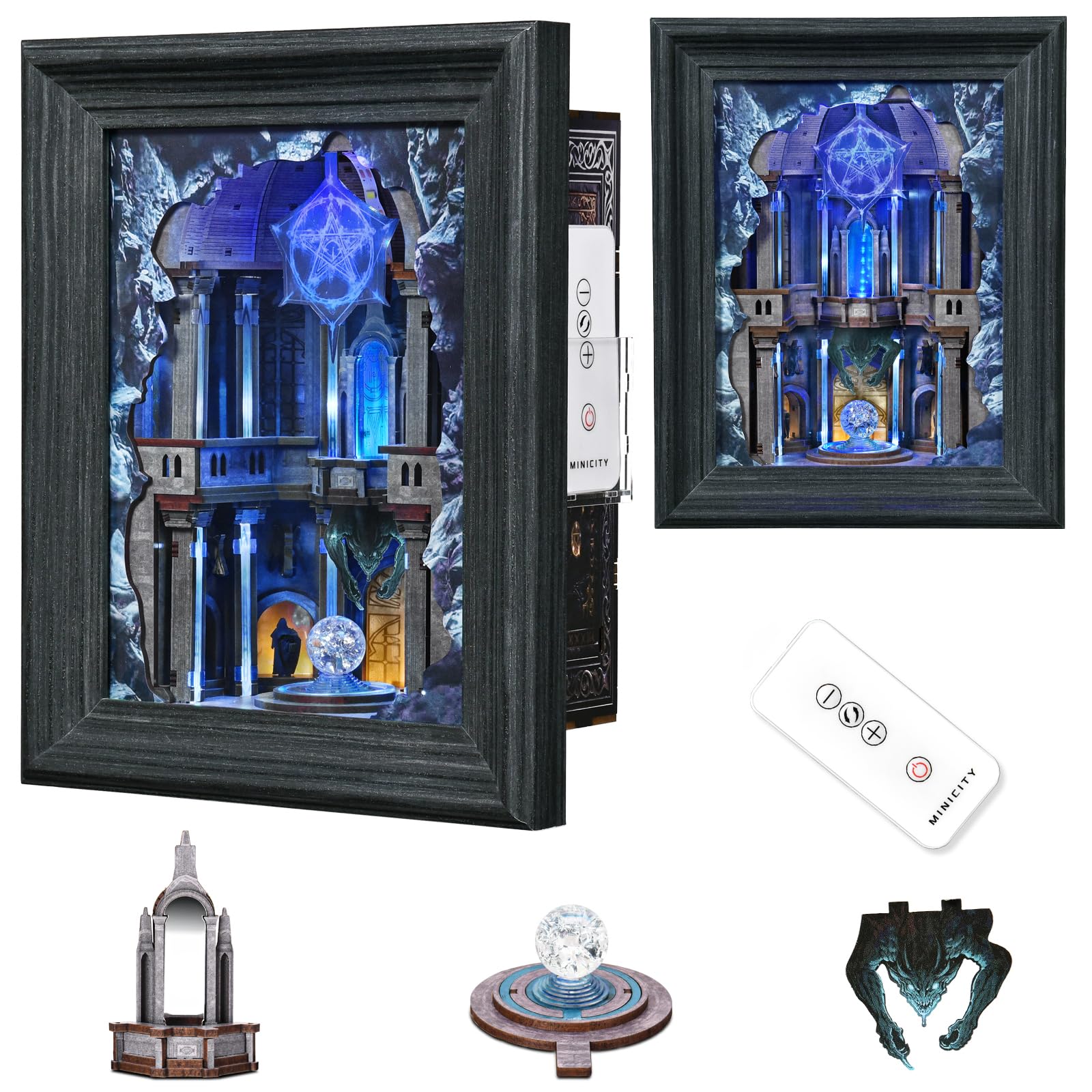 MiniCity Frame Type Wall Art for Living Room, Booknook Framed with LED Switch Control & 6 Lighting Modes for Tabletop/Wall Decor (Circle of Magic) - 20×25 cm