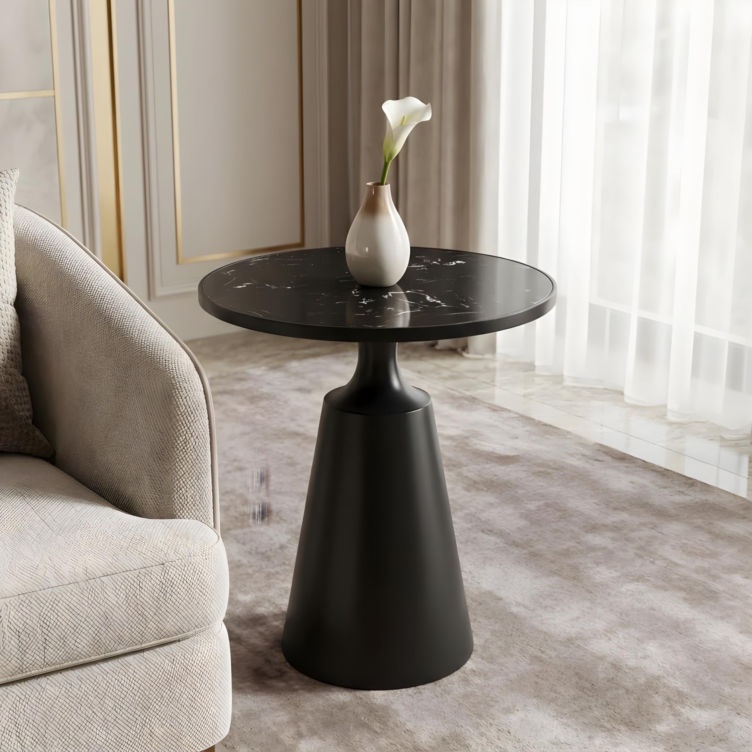 Christopher Knight Home Remo 20" Modern Round Side Table, Living Room End Table with Iron Frame and Faux Marble Top, Contemporary Indoor Accent Table