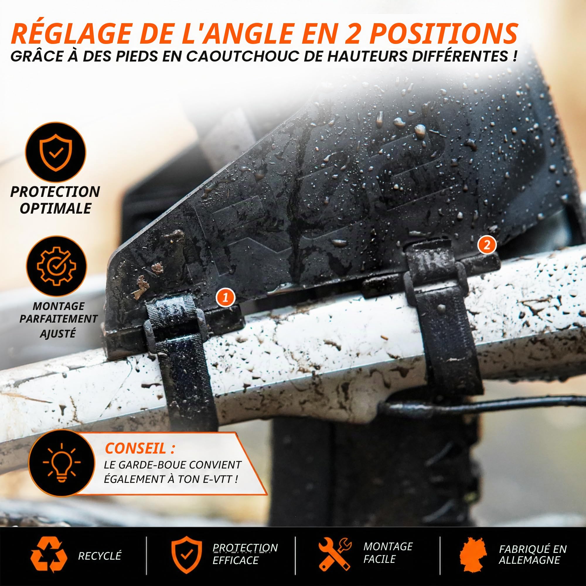 unleazhed Garde-boue M02 et MR02 | Mudguard VTT | Garde-boue avant et arrière VTT | Fabriqué en Allemagne