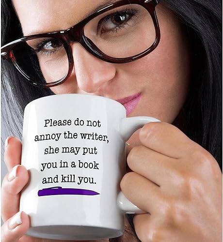 Miniatura 2 de 3dRose Please Do Not Annoy The Writer - Taza de cerámica verde, 11 onzas, color morado