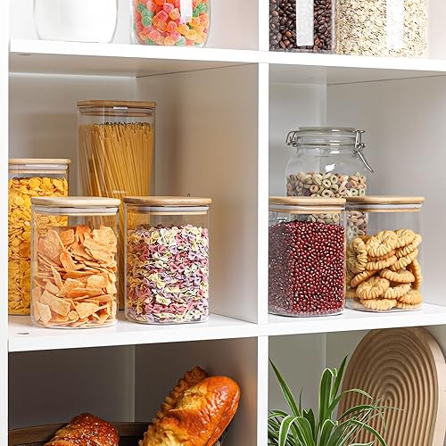 Miniatura 3 de ComSaf Recipiente hermético de almacenamiento de vidrio con tapa de madera (37 onzas) - Tarros de vidrio de almacenamiento de alimentos de 27 onzas,