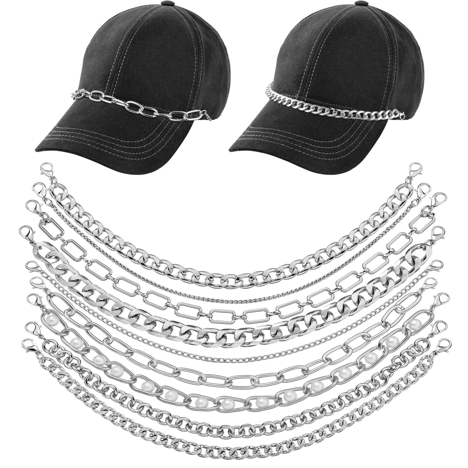 Geyoga 9 Pcs Trucker Hat Chains Trucker Hat Charms Women Man, Gold Silver