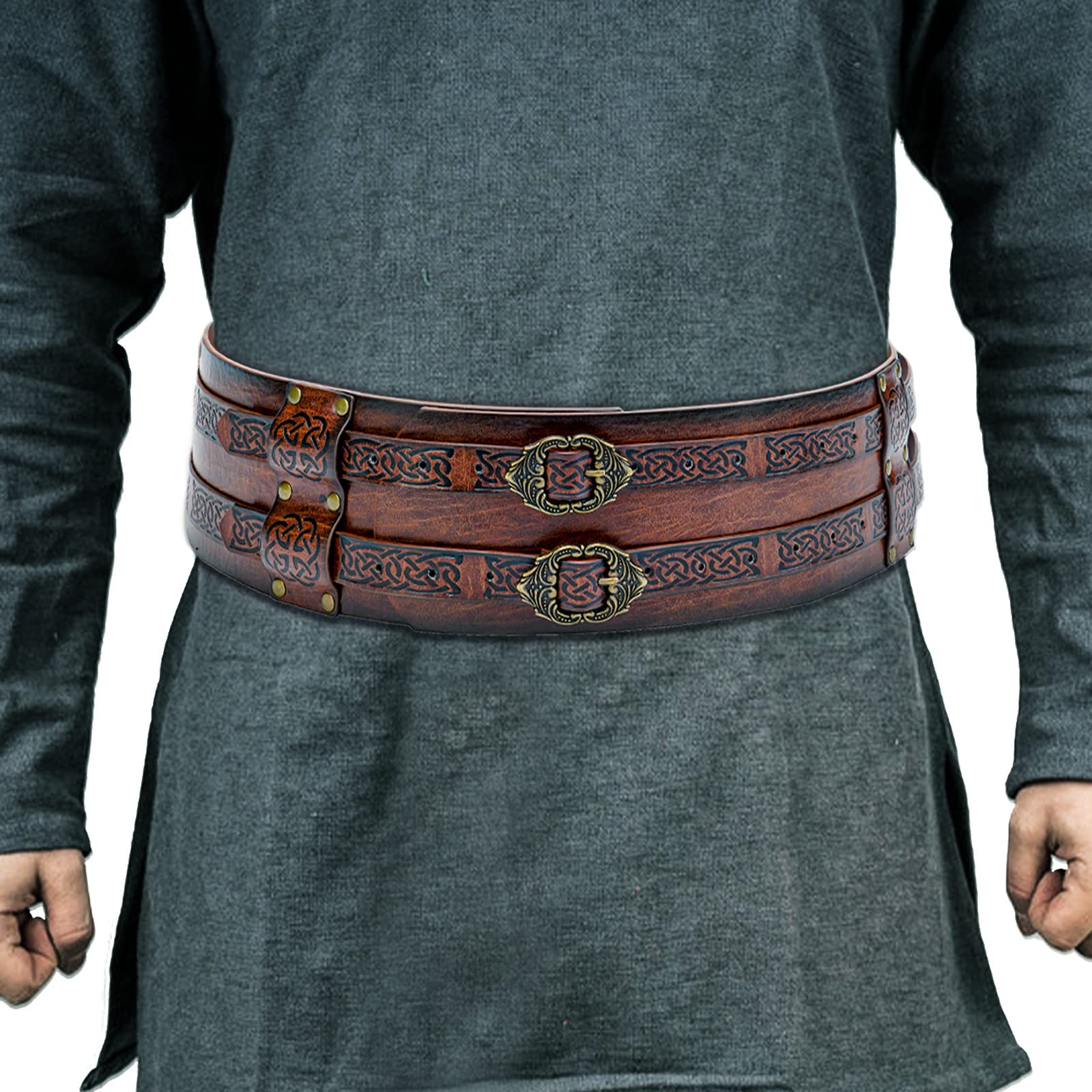 XGOPTS Medieval Faux Leather Wide Belt Vintage Viking Armor Belt Knight Belt LARP Halloween Cosplay Costume Accessory